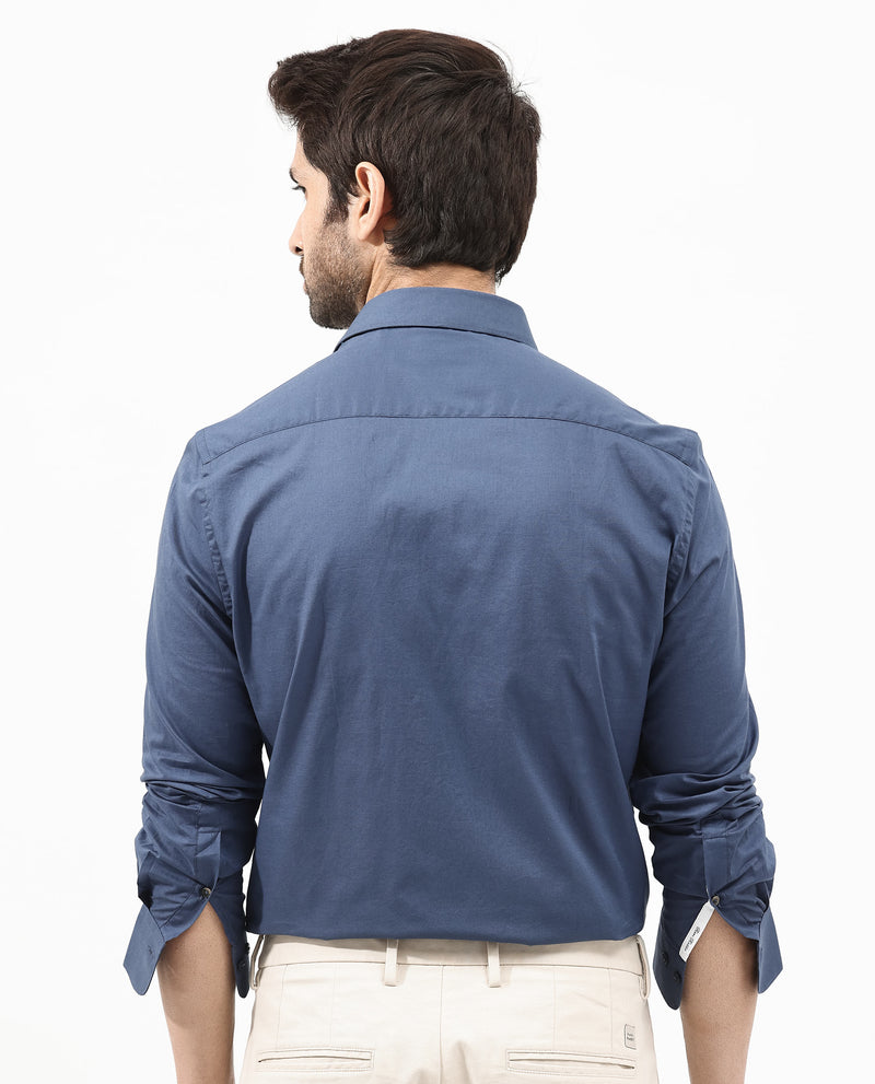 Rare Rabbit Men's Fullsleen Dark Blue Cotton Fabric Full Sleeves Collared Neck Regular Fit Solid Shirt