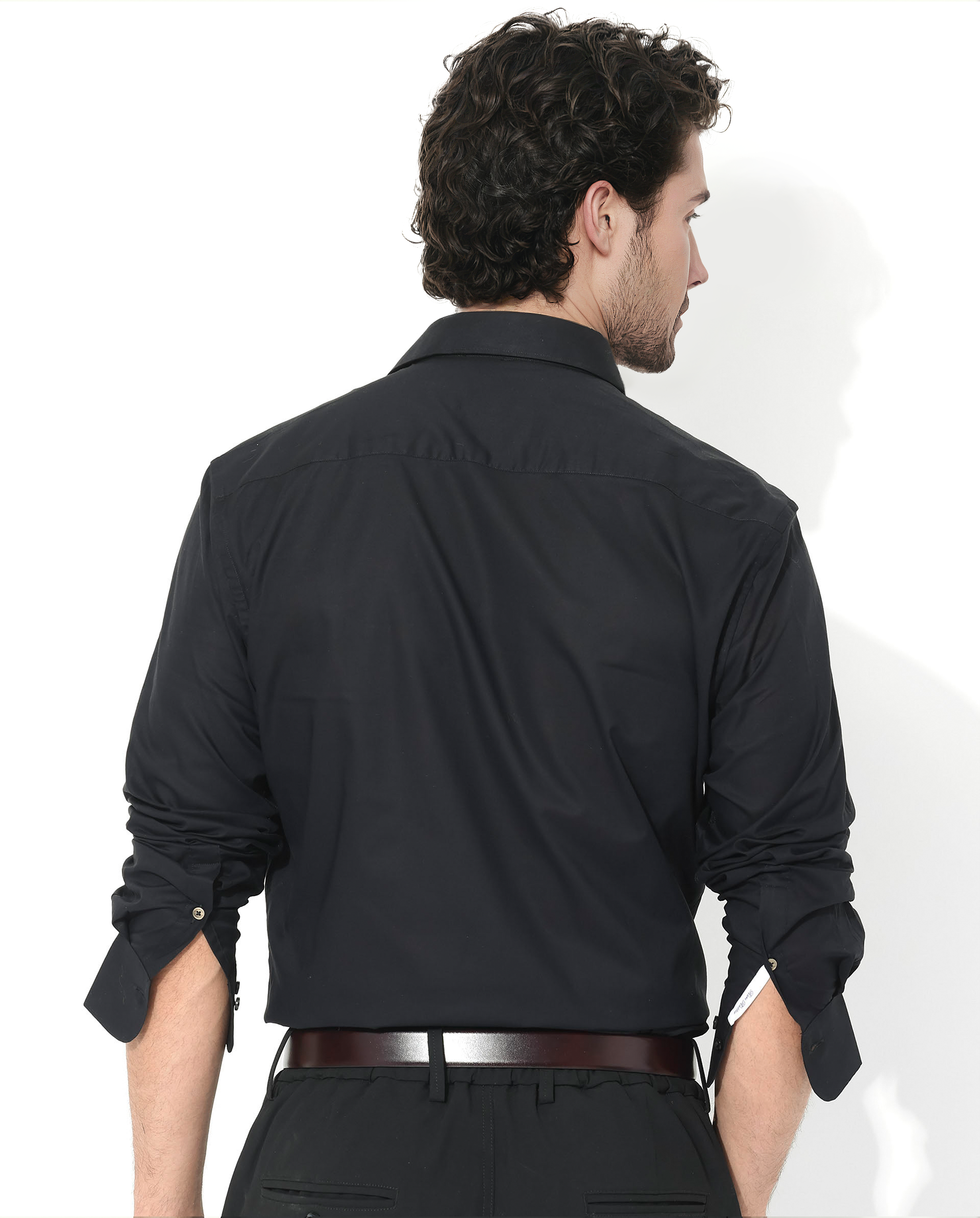 Rare Rabbit Men's Fullsleen Black Cotton Fabric Full Sleeves Collared Neck Regular Fit Solid Shirt