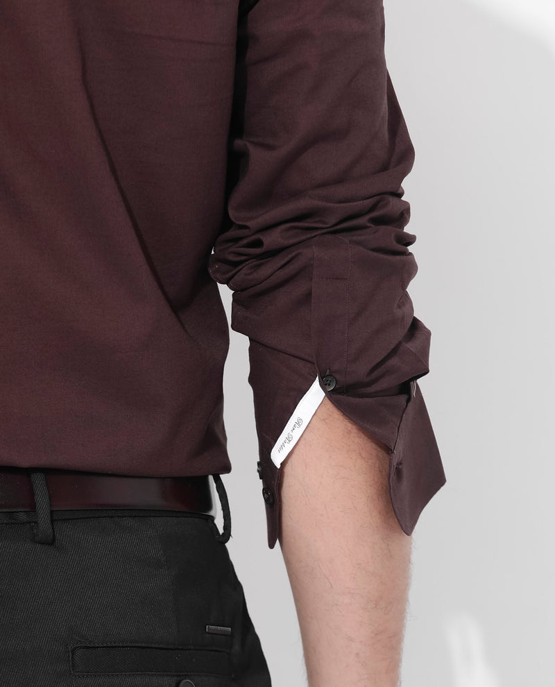 Rare Rabbit Men's Fullsleen Brown Cotton Fabric Full Sleeves Collared Neck Regular Fit Solid Shirt
