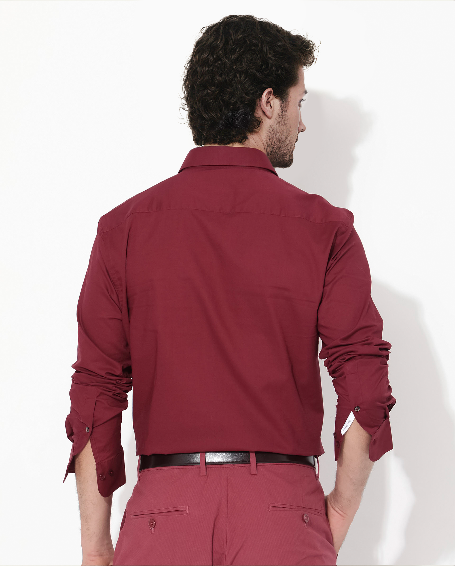 Rare Rabbit Men's Fullsleen Dark Red Cotton Fabric Full Sleeves Collared Neck Regular Fit Solid Shirt