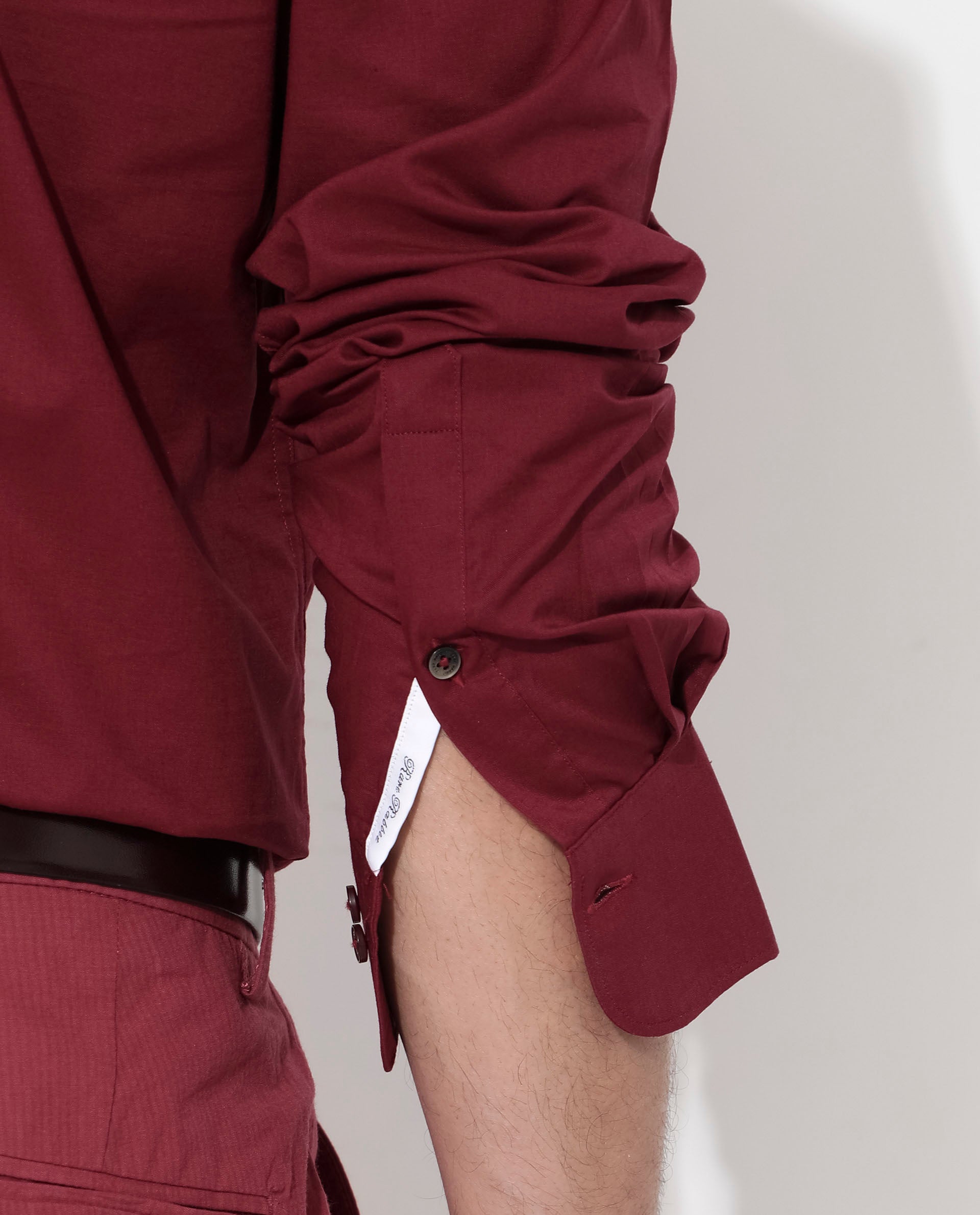 Rare Rabbit Men's Fullsleen Dark Red Cotton Fabric Full Sleeves Collared Neck Regular Fit Solid Shirt