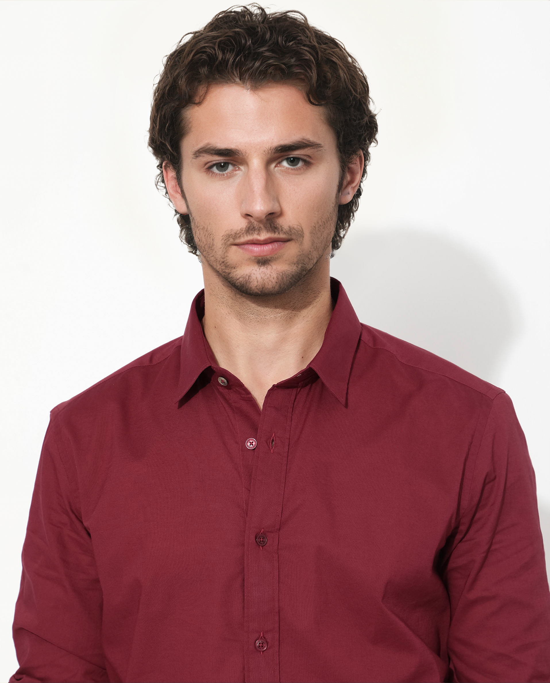 Rare Rabbit Men's Fullsleen Dark Red Cotton Fabric Full Sleeves Collared Neck Regular Fit Solid Shirt