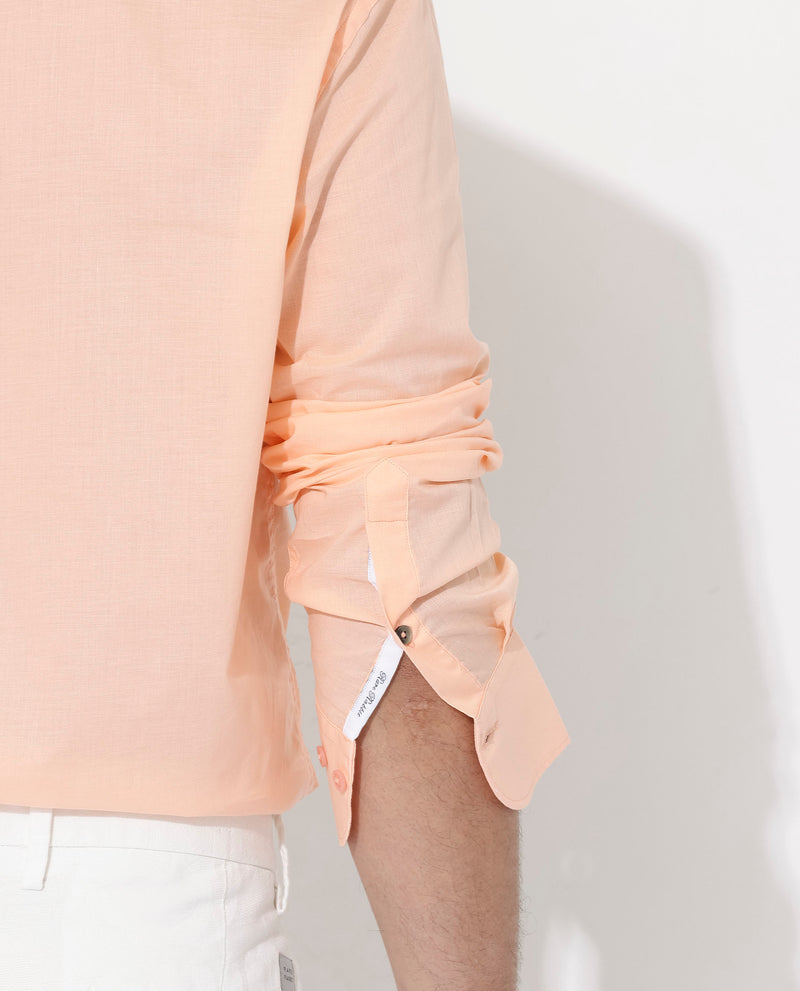 Rare Rabbit Men's Fullsleen Pastel Orange Cotton Fabric Full Sleeves Collared Neck Regular Fit Solid Shirt