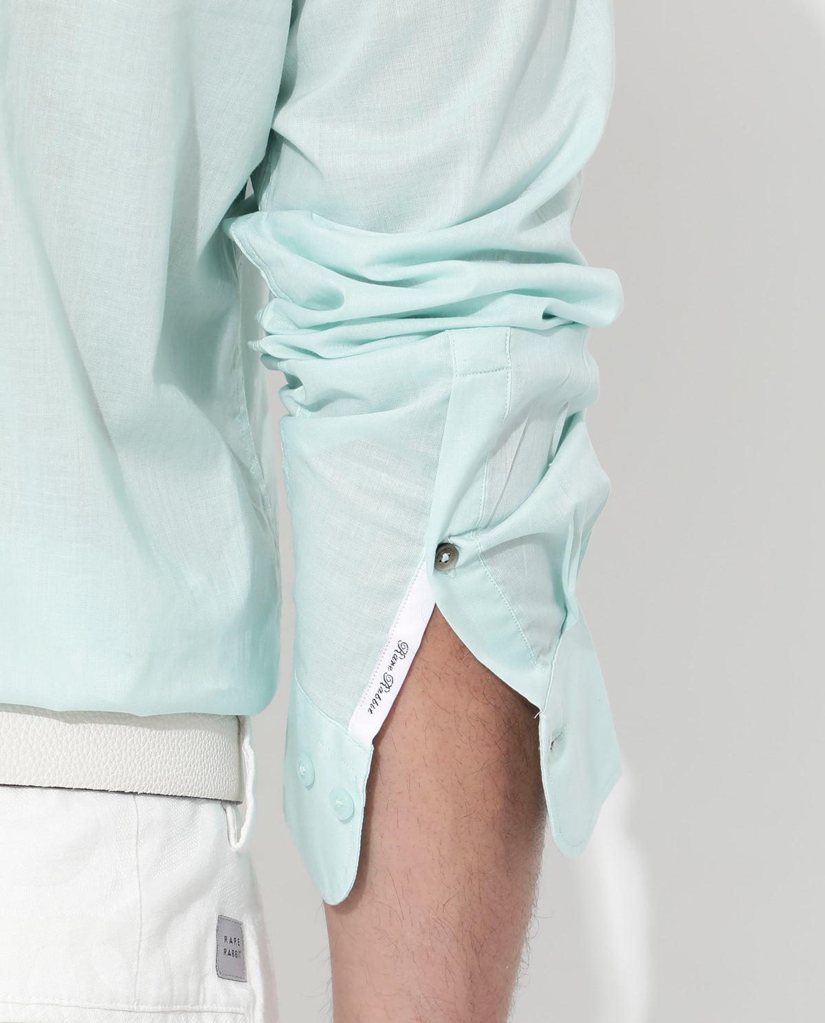 Rare Rabbit Men's Fullsleen Pastel Turq Cotton Fabric Full Sleeves Collared Neck Regular Fit Solid Shirt