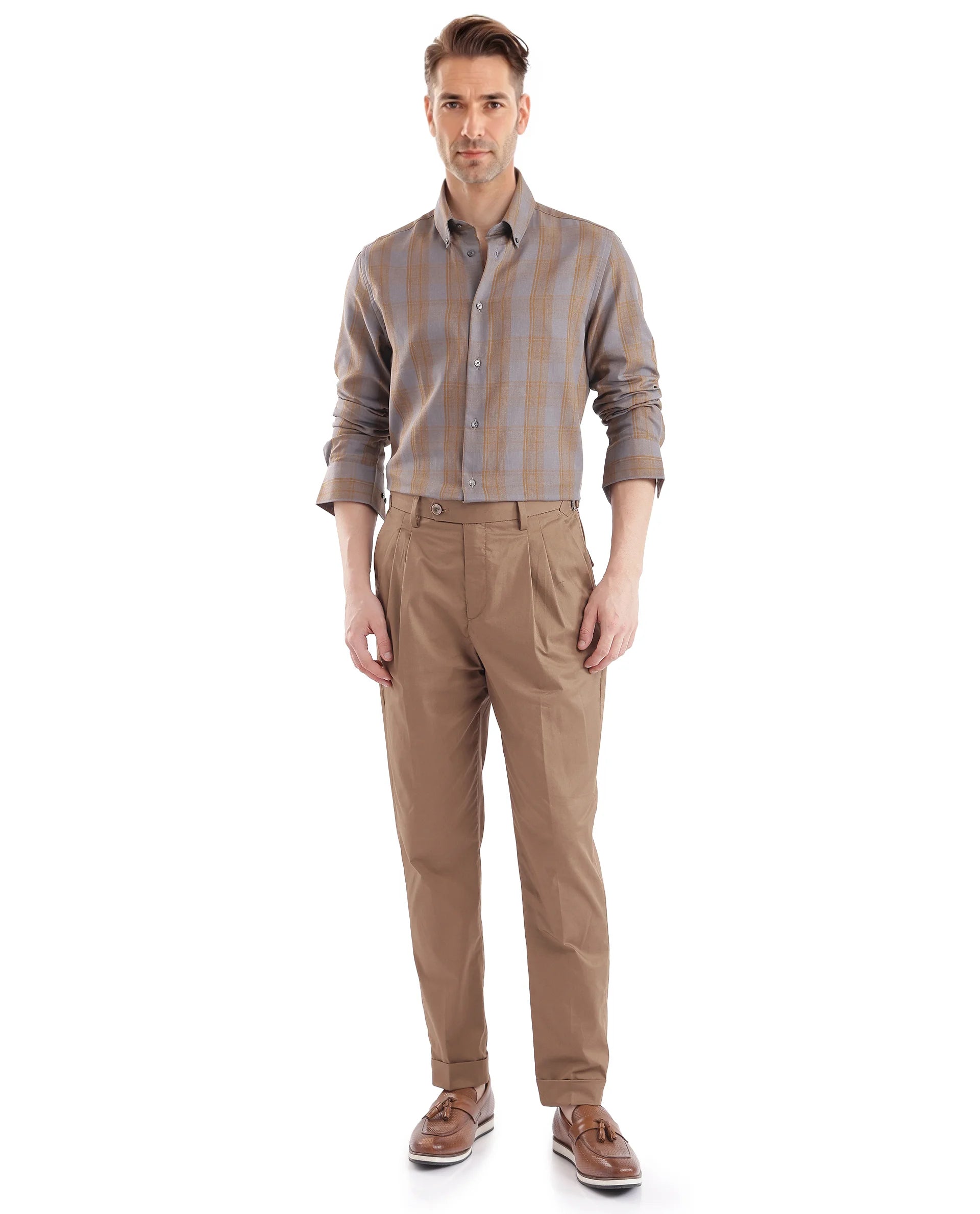 Rare Rabbit Men's Funto Dark Grey Cotton Fabric Full Sleeve Regular Fit Checks Shirt