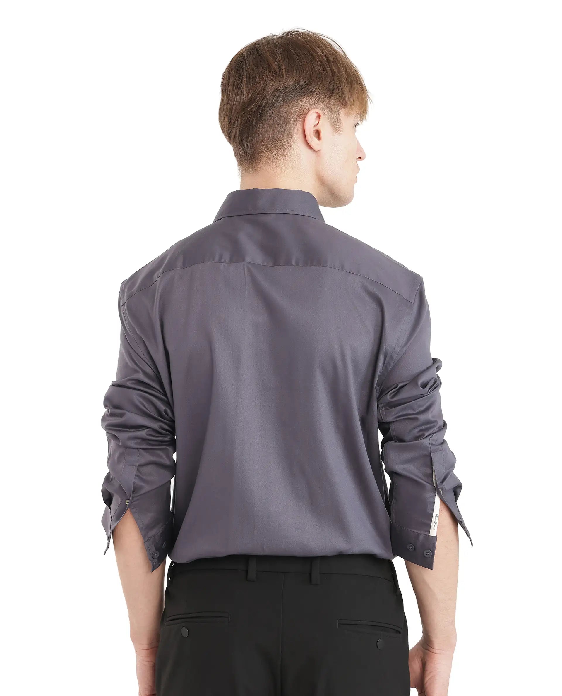 Rare Rabbit Men's Fury Dark Grey Cotton Fabric Full Sleeve Collared Neck Button Closure Relaxed Fit Plain Shirt