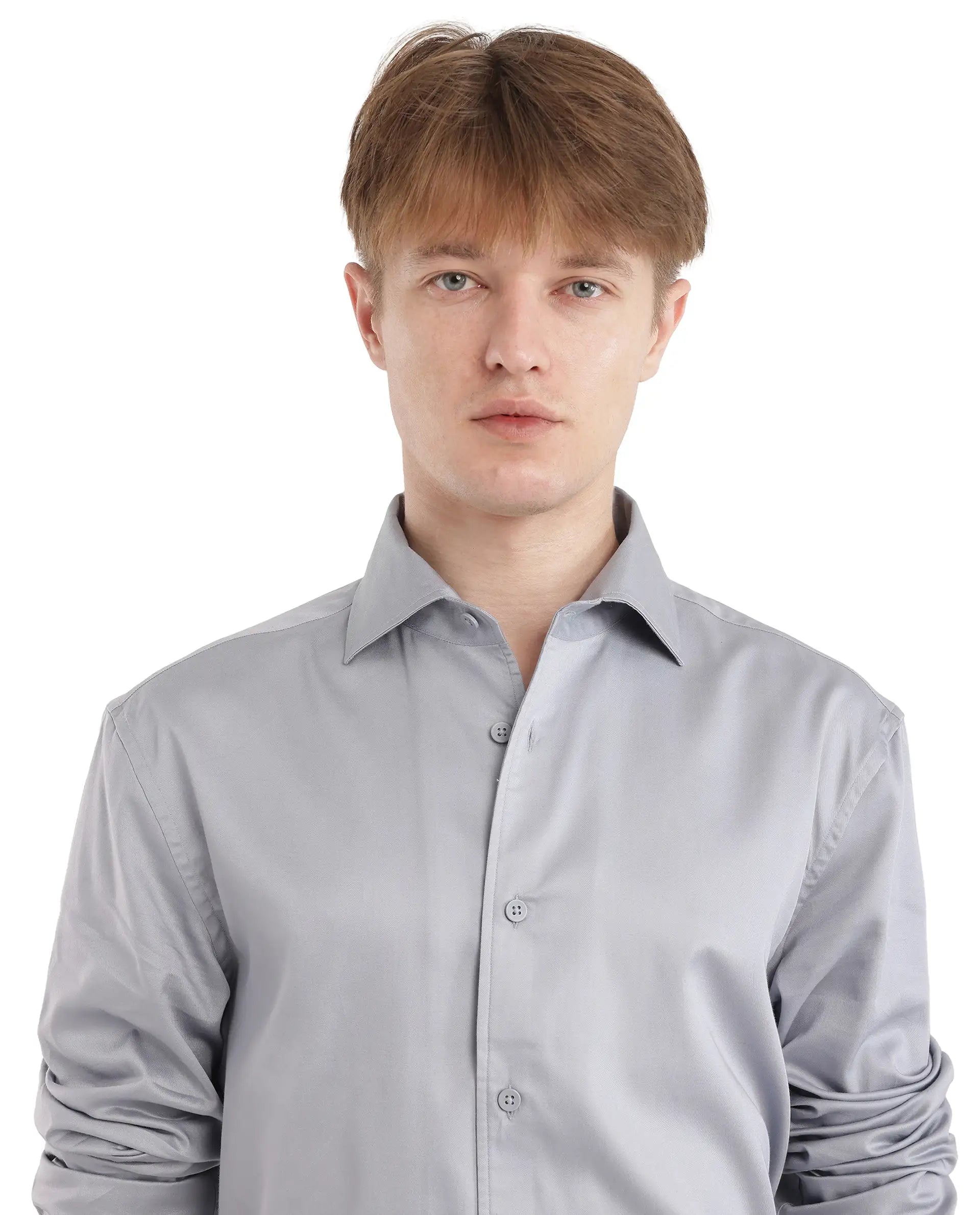 Rare Rabbit Men's Fury Light Blue Cotton Fabric Full Sleeve Collared Neck Button Closure Relaxed Fit Plain Shirt