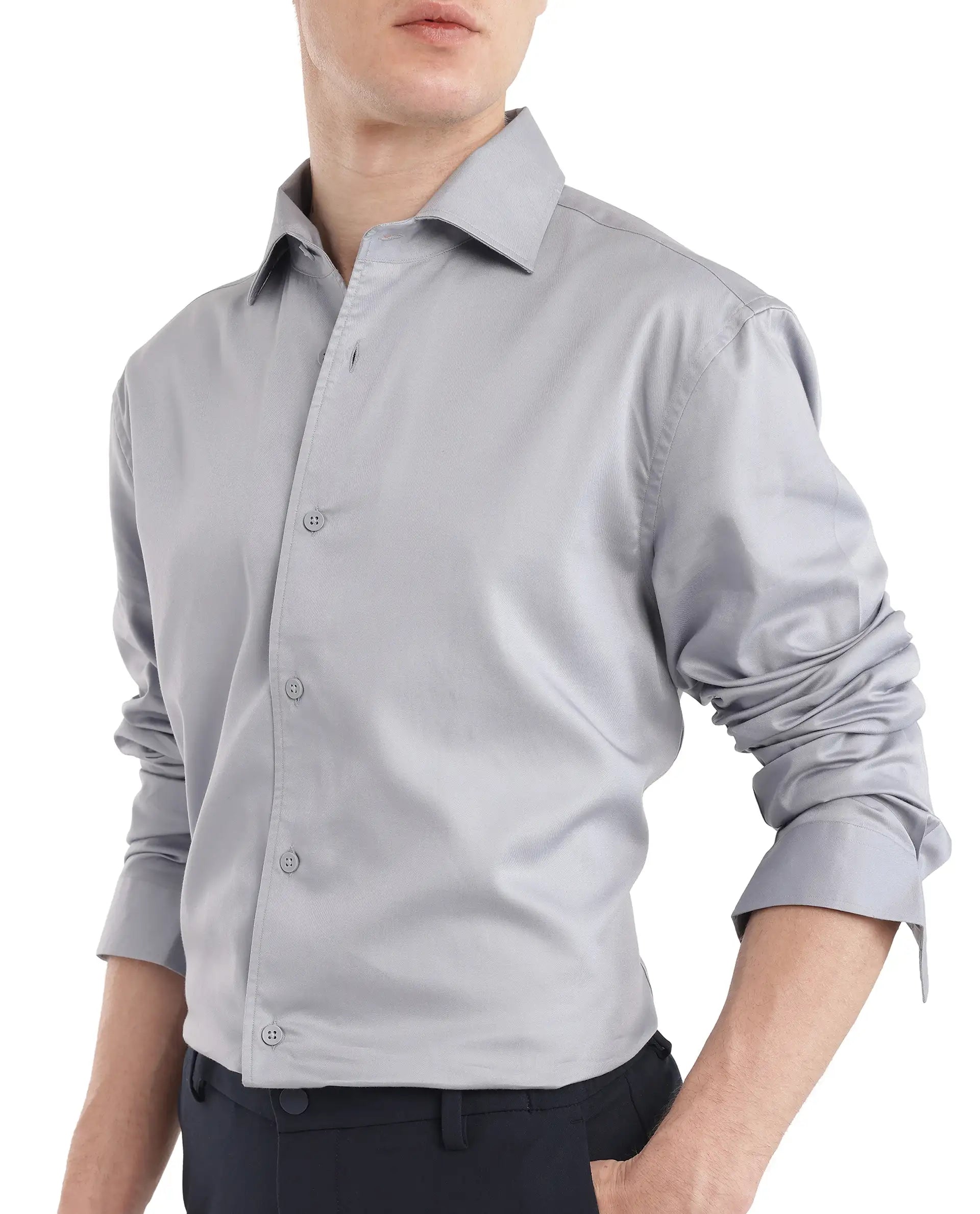 Rare Rabbit Men's Fury Light Blue Cotton Fabric Full Sleeve Collared Neck Button Closure Relaxed Fit Plain Shirt