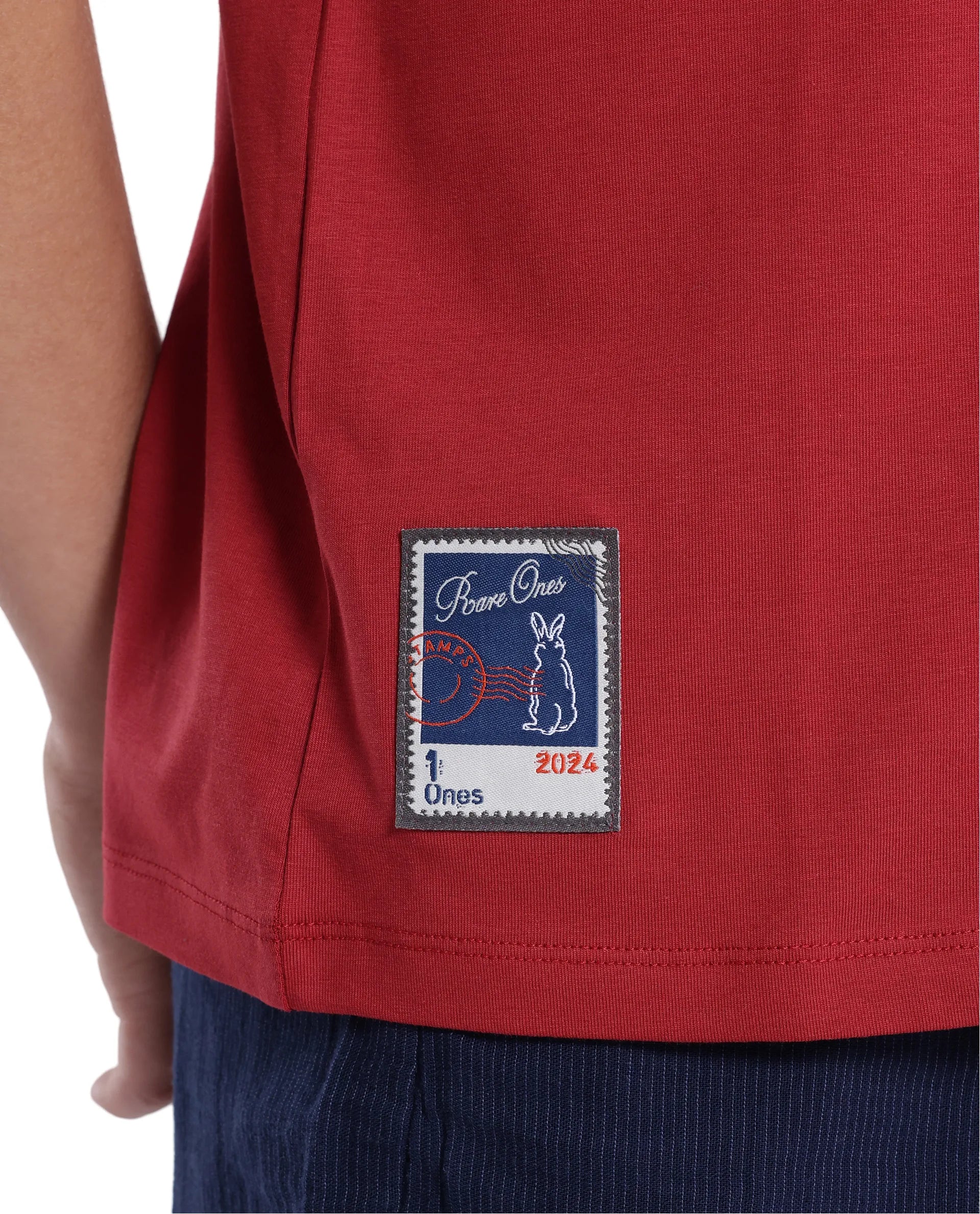 Rare Ones Kids Fury Red Cotton Blend Short Sleeve Crew Neck Printed T-Shirt