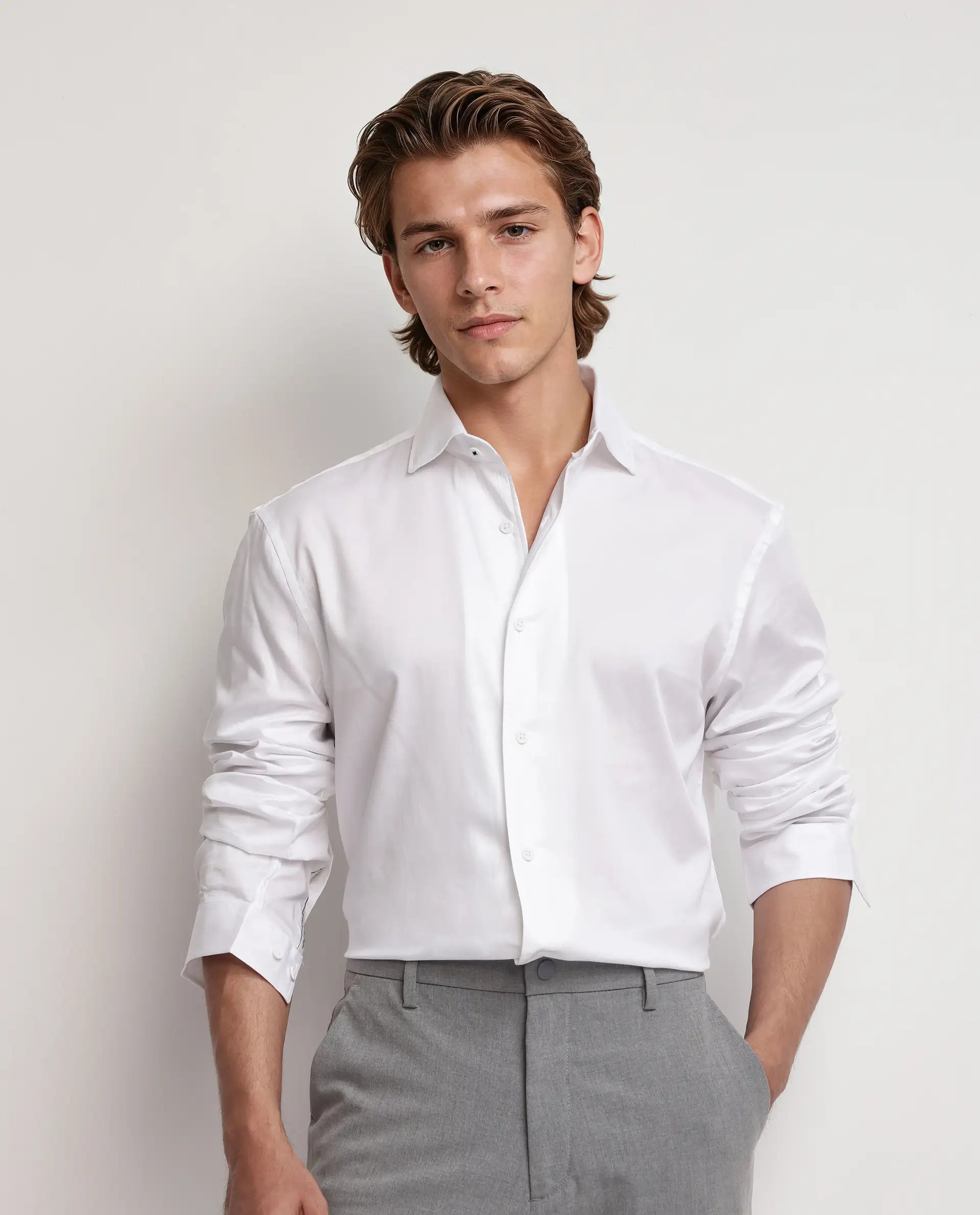 Rare Rabbit Men Fury White Cotton Fabric Full Sleeves Collared Neck Button Closure Regular Fit Plain Shirt