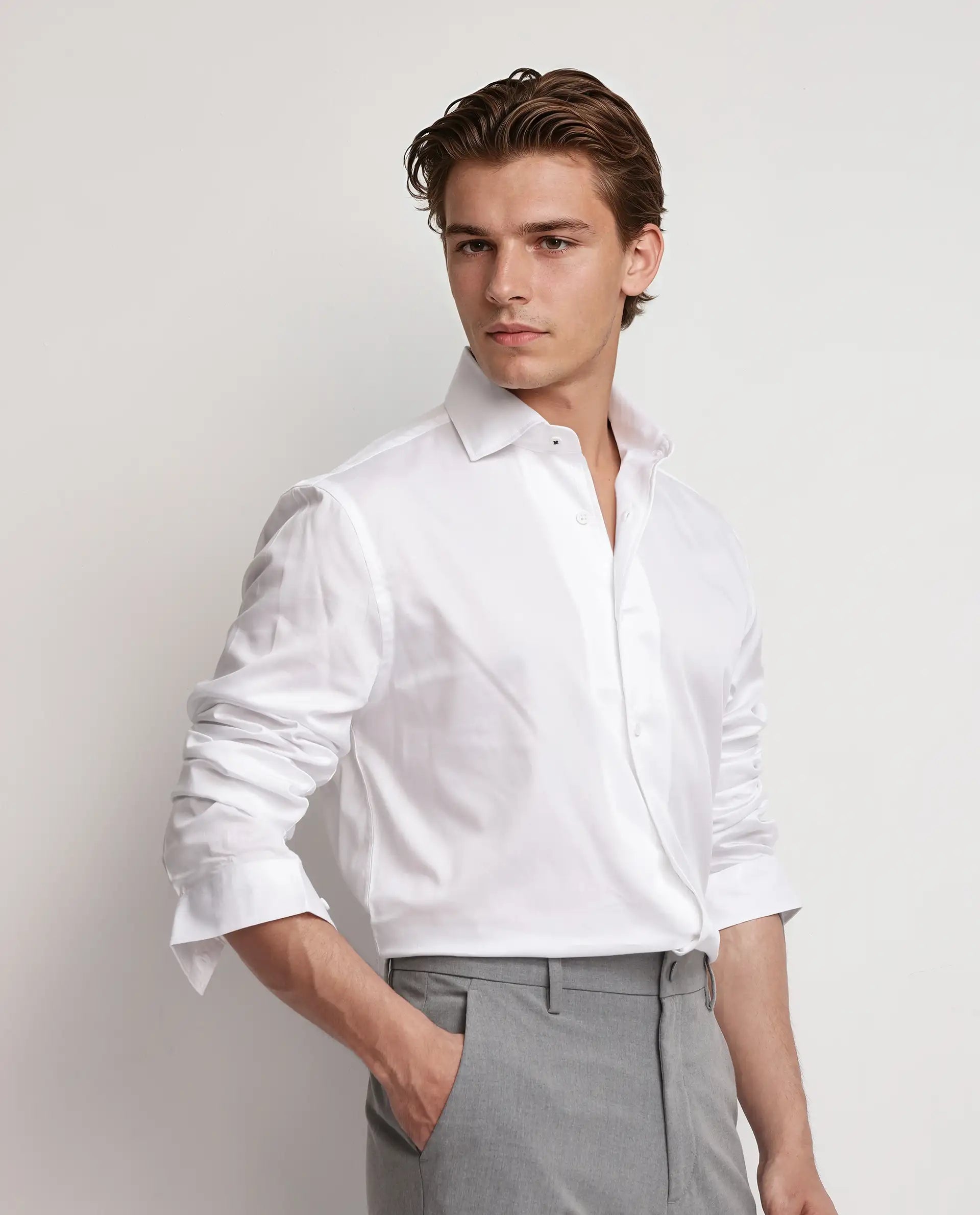 Rare Rabbit Men Fury White Cotton Fabric Full Sleeves Collared Neck Button Closure Regular Fit Plain Shirt