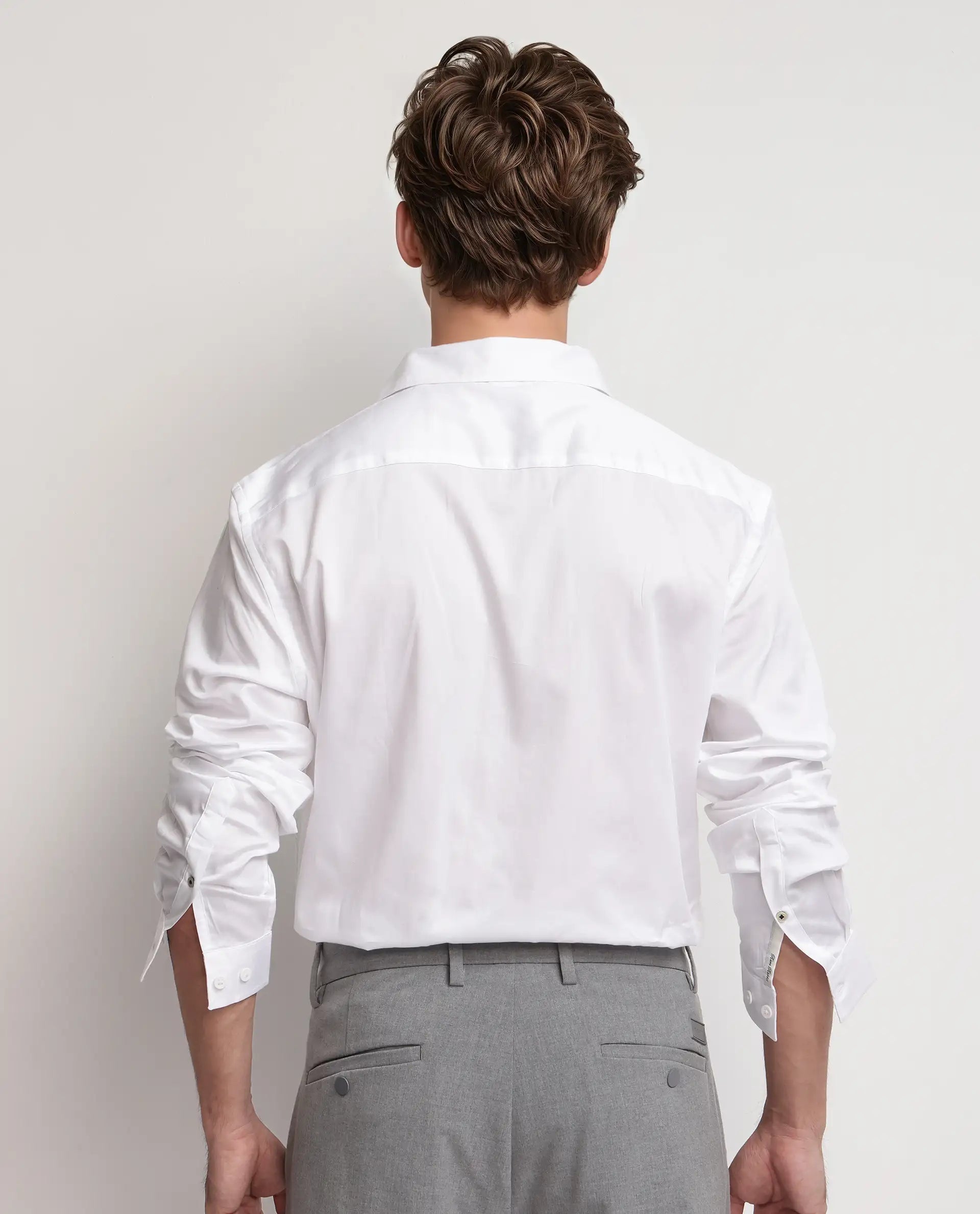 Rare Rabbit Men Fury White Cotton Fabric Full Sleeves Collared Neck Button Closure Regular Fit Plain Shirt