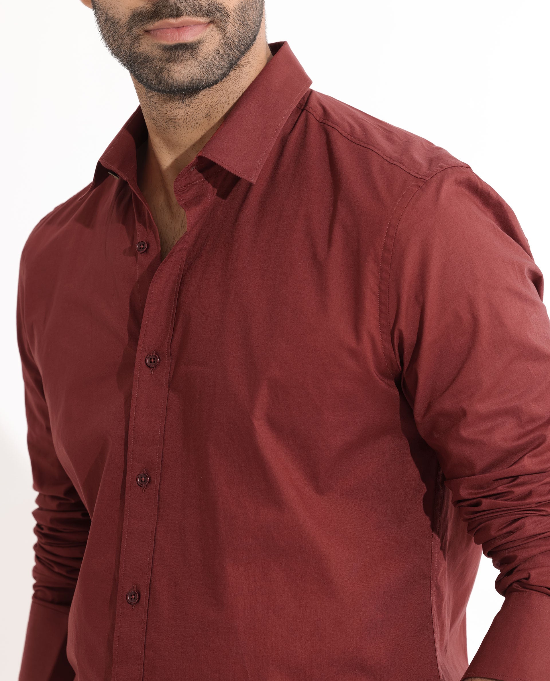 Rare Rabbit Men's Fullslee Maroon Cotton Fabric Full Sleeves Solid Shirt