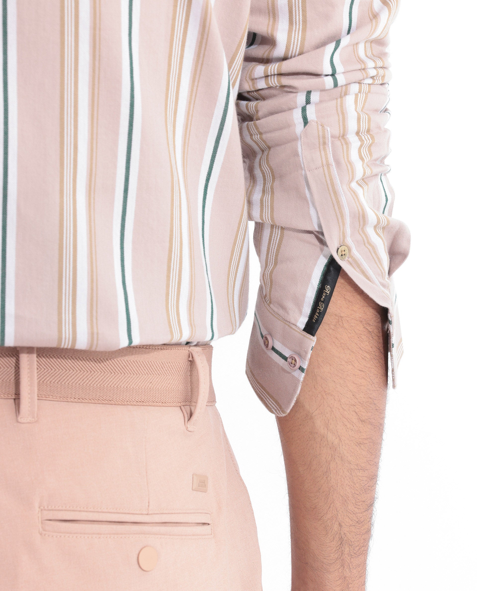 Rare Rabbit Men's Fushion Dusky Pink Cotton Fabric Full Sleeves Striped Shirt