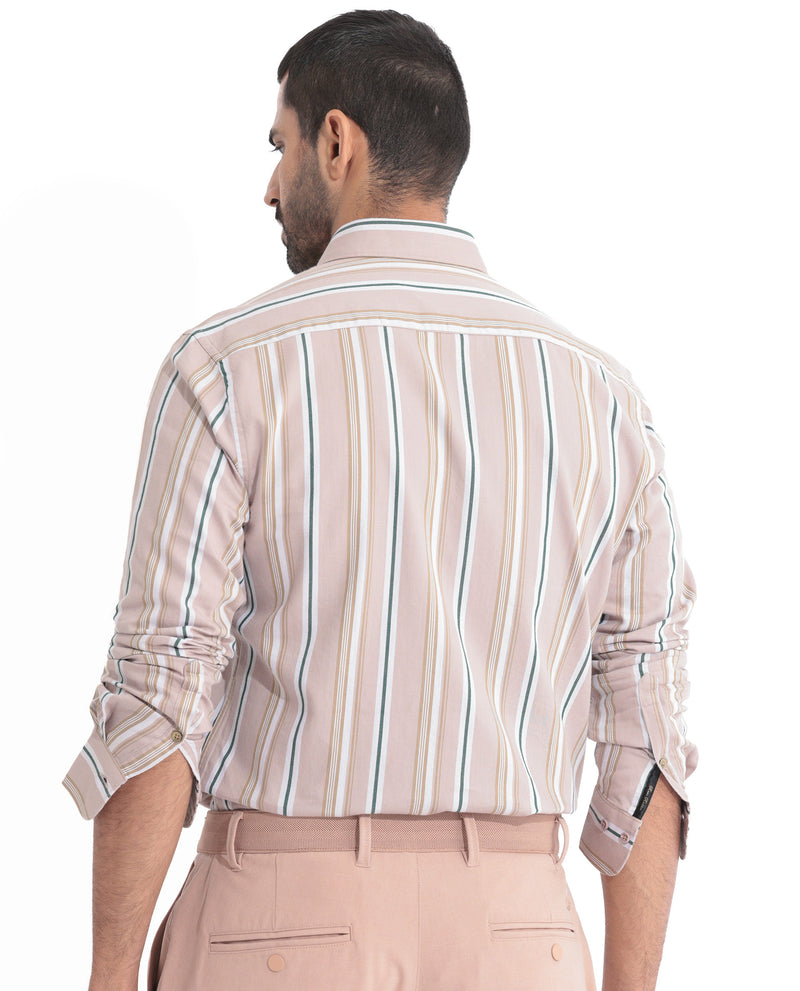 Rare Rabbit Men's Fushion Dusky Pink Cotton Fabric Full Sleeves Striped Shirt
