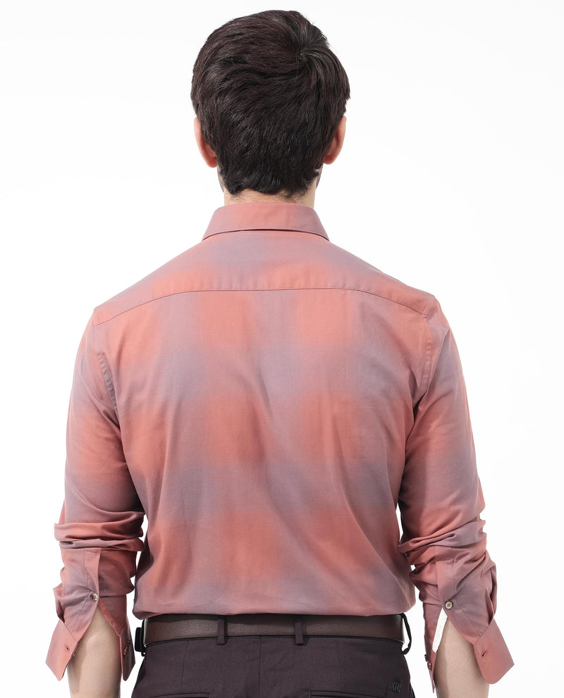 Rare Rabbit Mens Gabin Light Rust Cotton Fabric Full Sleeve Checks Shirt