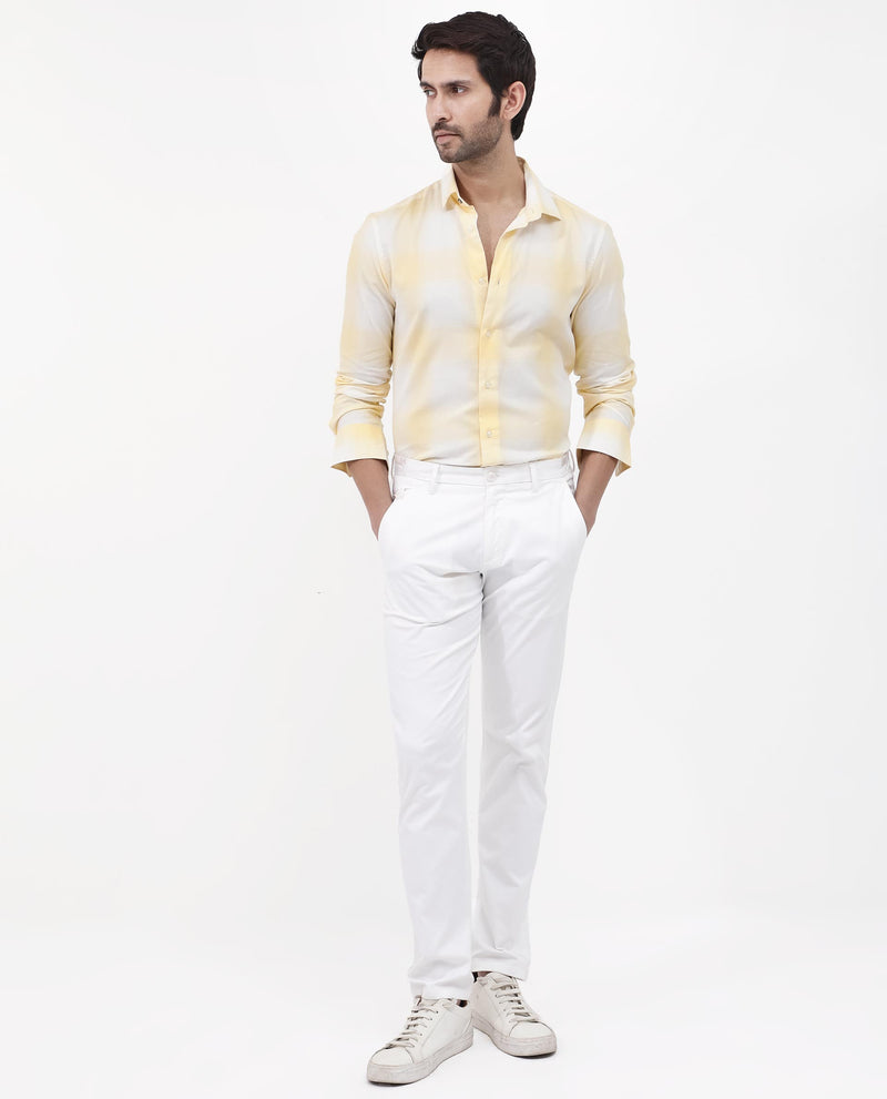 Rare Rabbit Mens Gabin Light Yellow Cotton Fabric Full Sleeve Checks Shirt