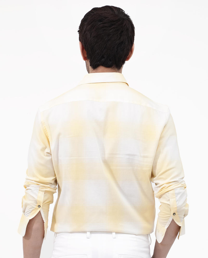 Rare Rabbit Mens Gabin Light Yellow Cotton Fabric Full Sleeve Checks Shirt