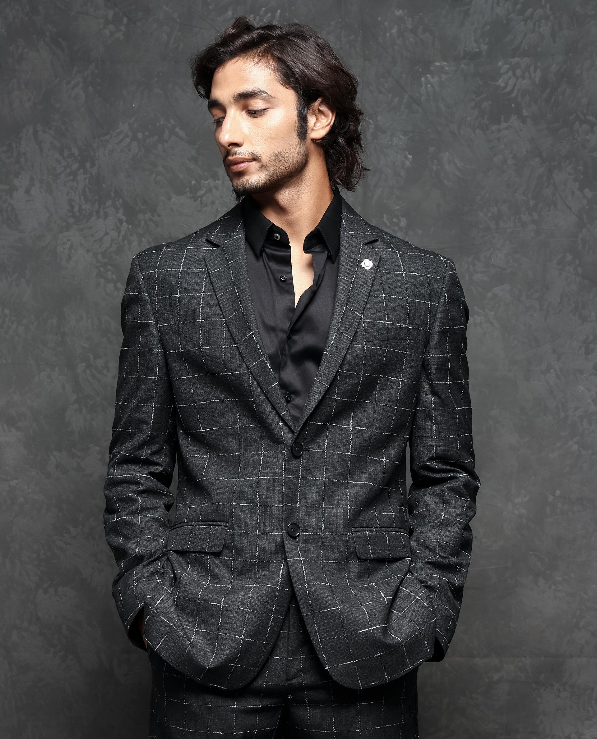 Slim-fit single-breasted suit in a mouliné light wool Prince of Wales check  jacquard | EMPORIO ARMANI Man