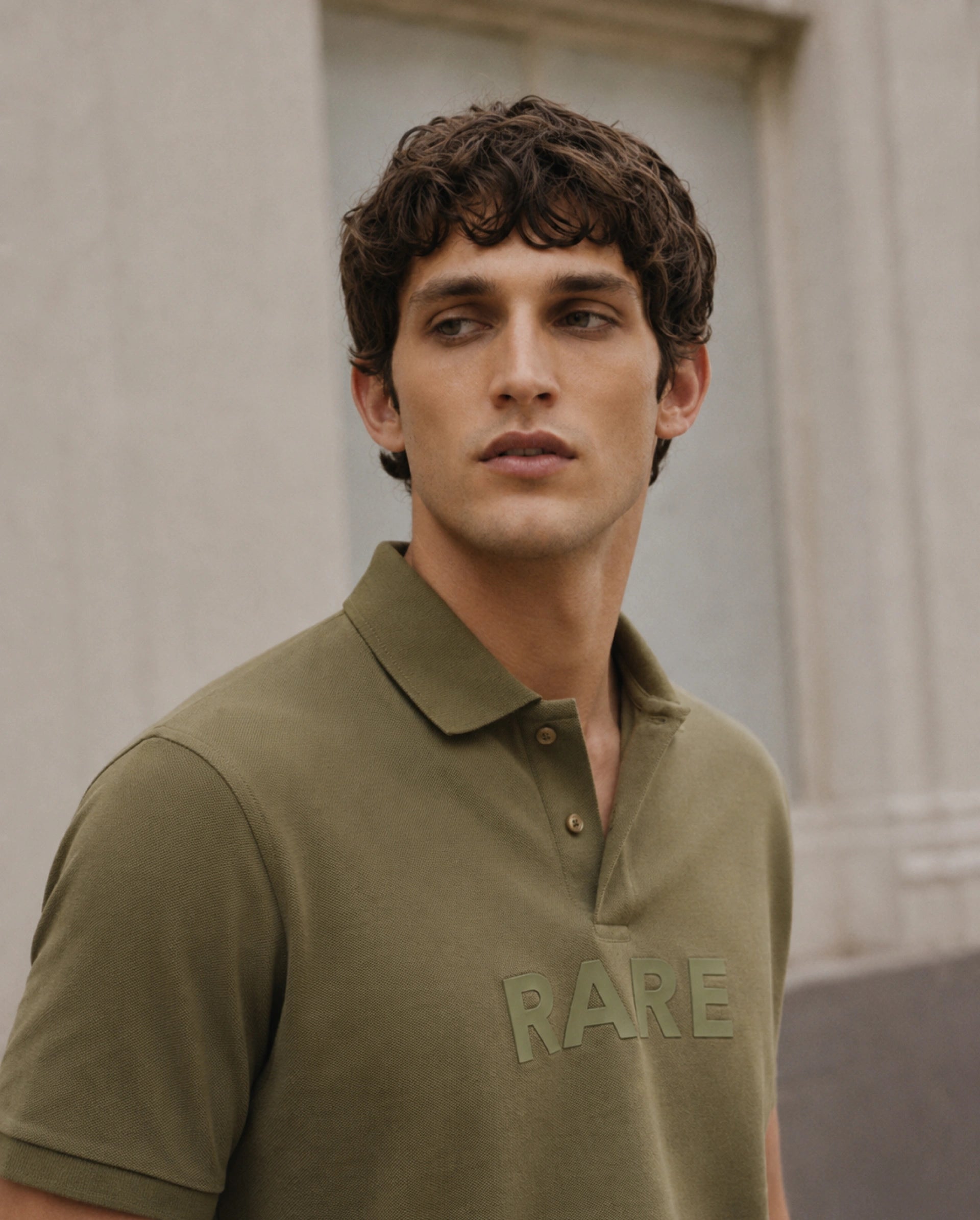 Rare Rabbit Men's Gael Olive Cotton Blend Spread Collar Regular Graphic Print Polo