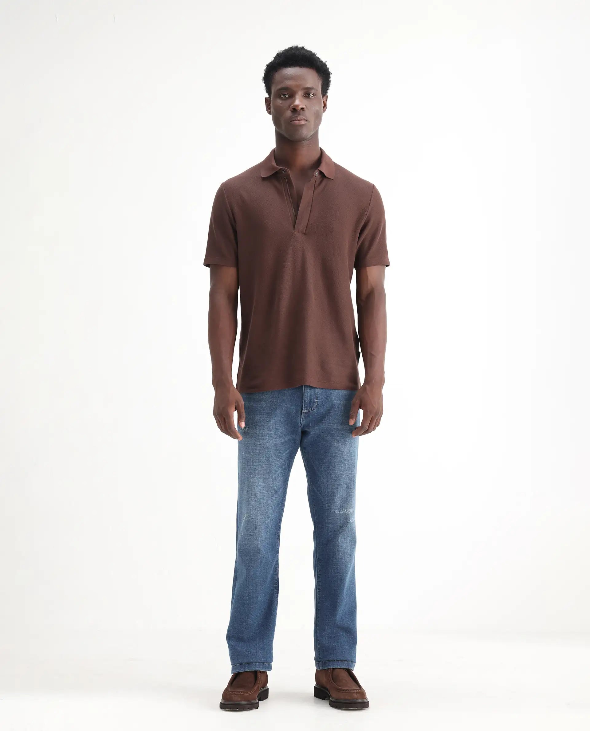 Rare Rabbit Men's Gala Blue Cotton Blend Plain Morris Regular Fit Jeans