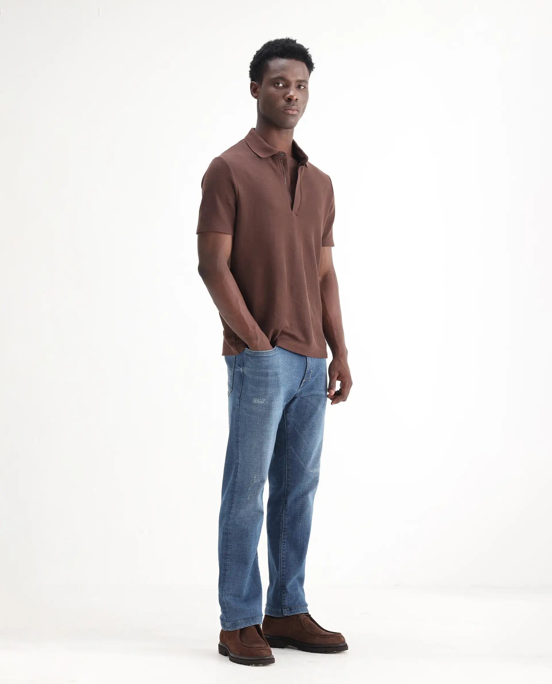 Rare Rabbit Men's Gala Blue Cotton Blend Plain Morris Regular Fit Jeans