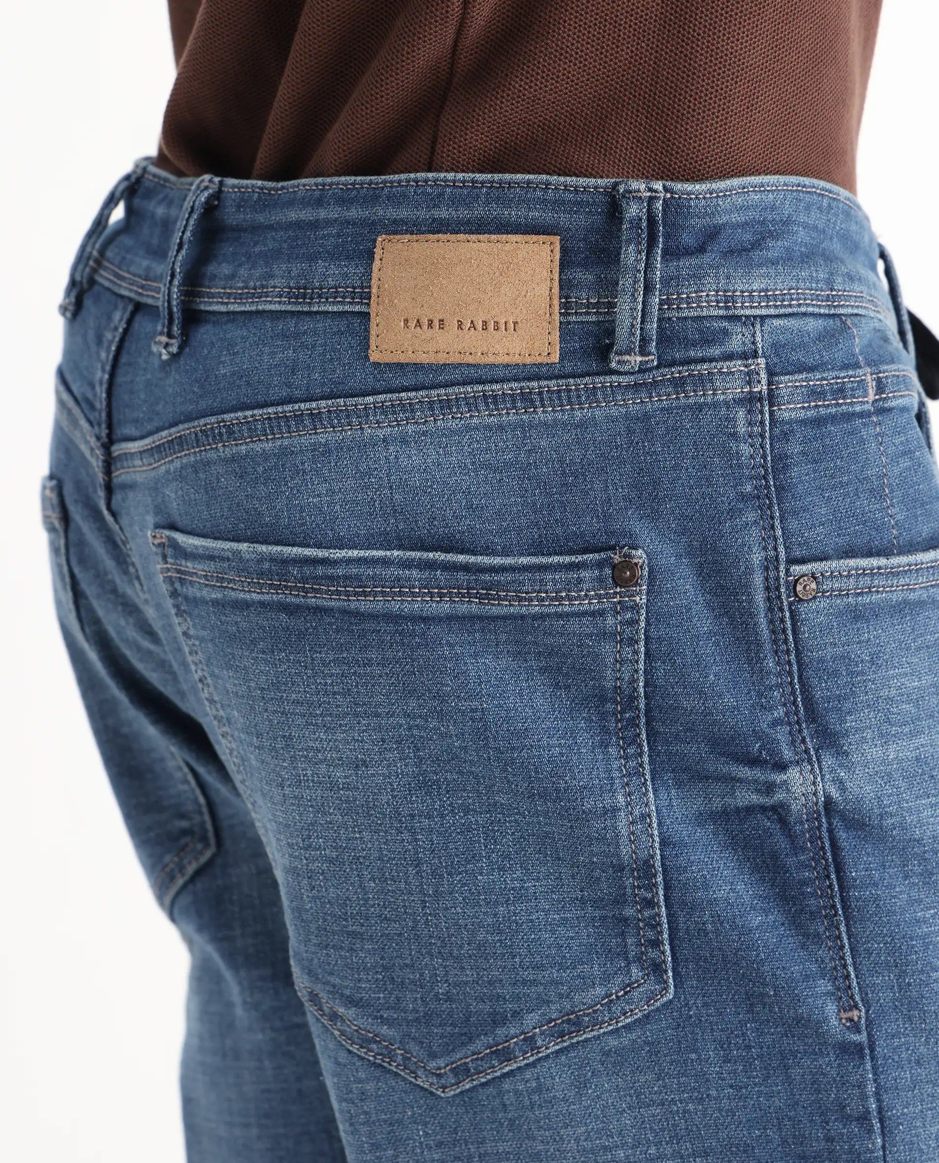 Rare Rabbit Men's Gala Blue Cotton Blend Plain Morris Regular Fit Jeans