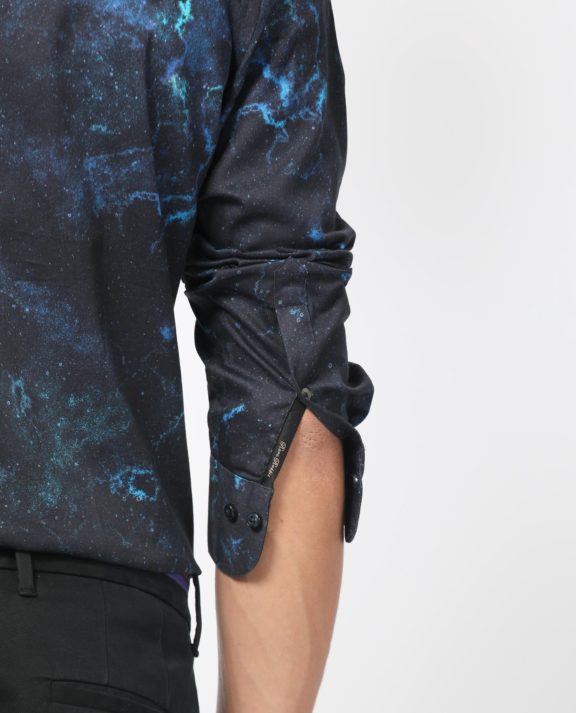 Rare Rabbit Men's Galaxx Navy Abstract Print Full Sleeves Shirt