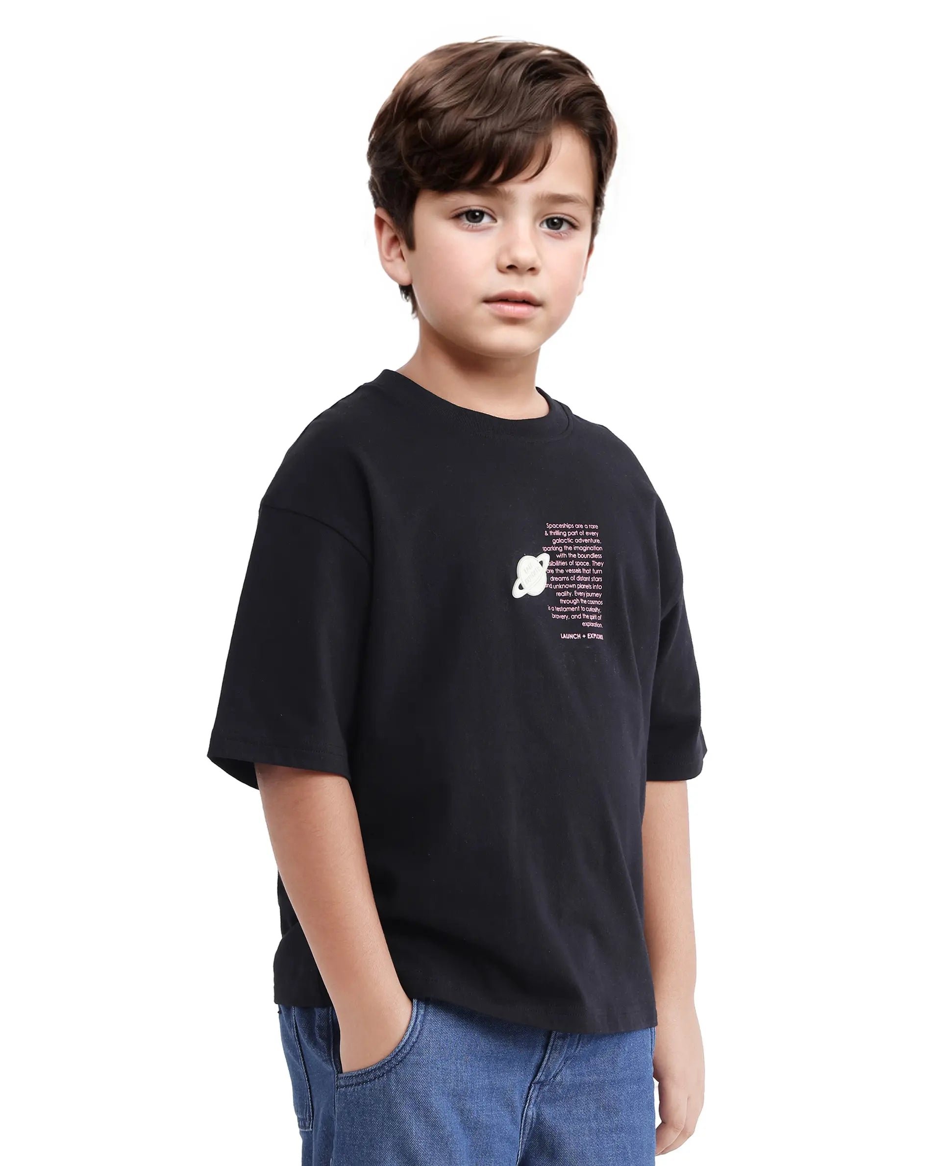 Rare Ones Kids Galet Black Cotton Short Sleeve Crew Neck Print T-Shirt