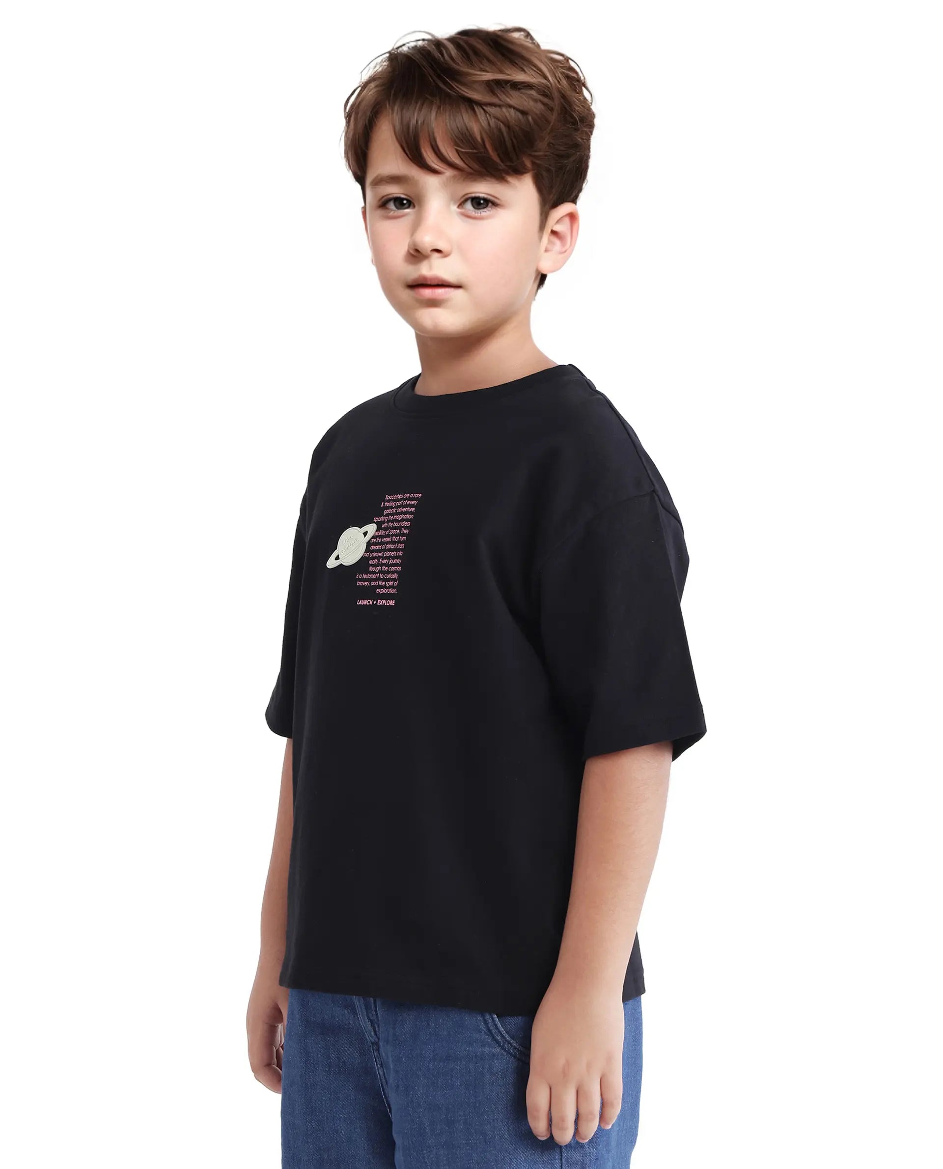 Rare Ones Kids Galet Black Cotton Short Sleeve Crew Neck Print T-Shirt