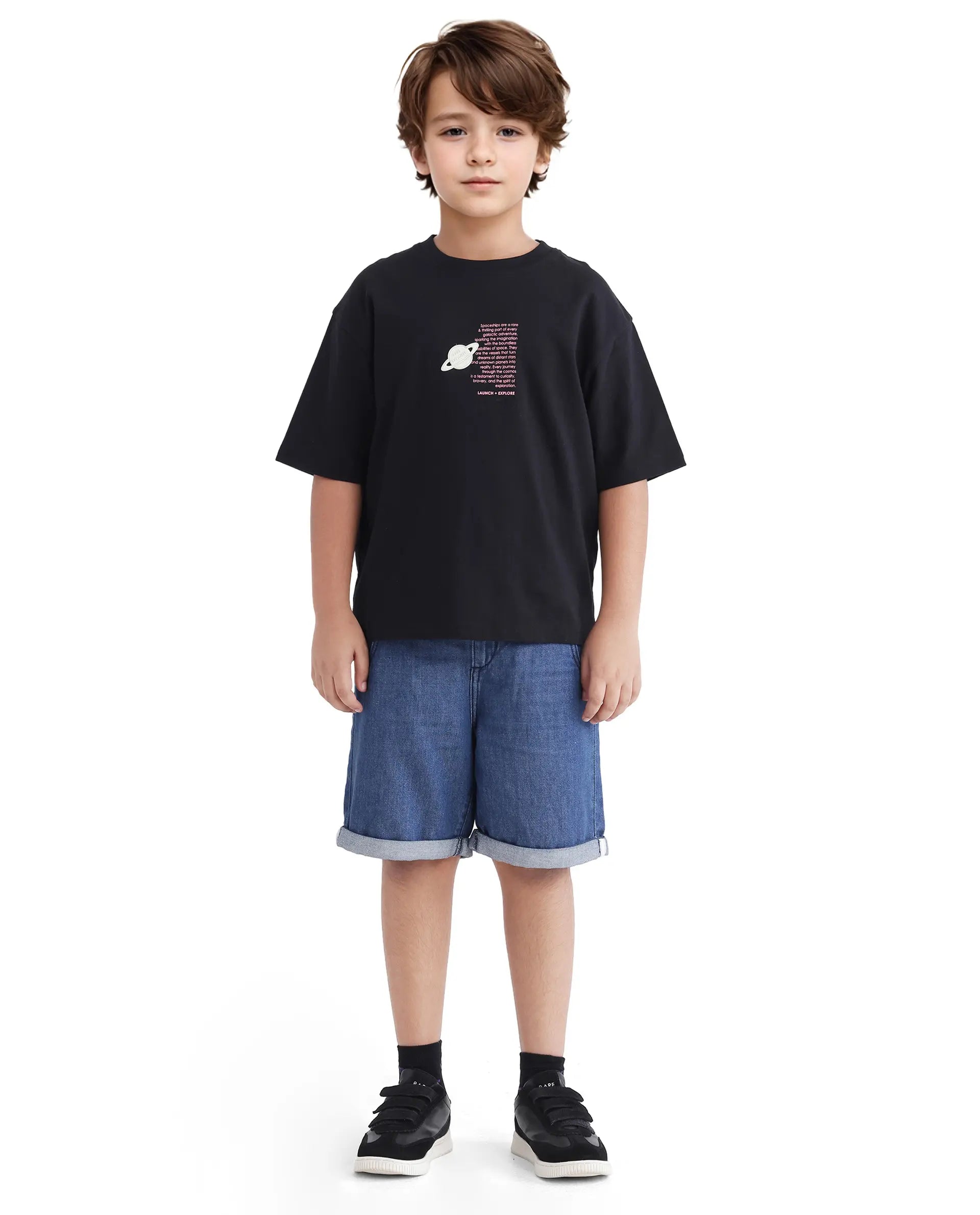 Rare Ones Kids Galet Black Cotton Short Sleeve Crew Neck Print T-Shirt