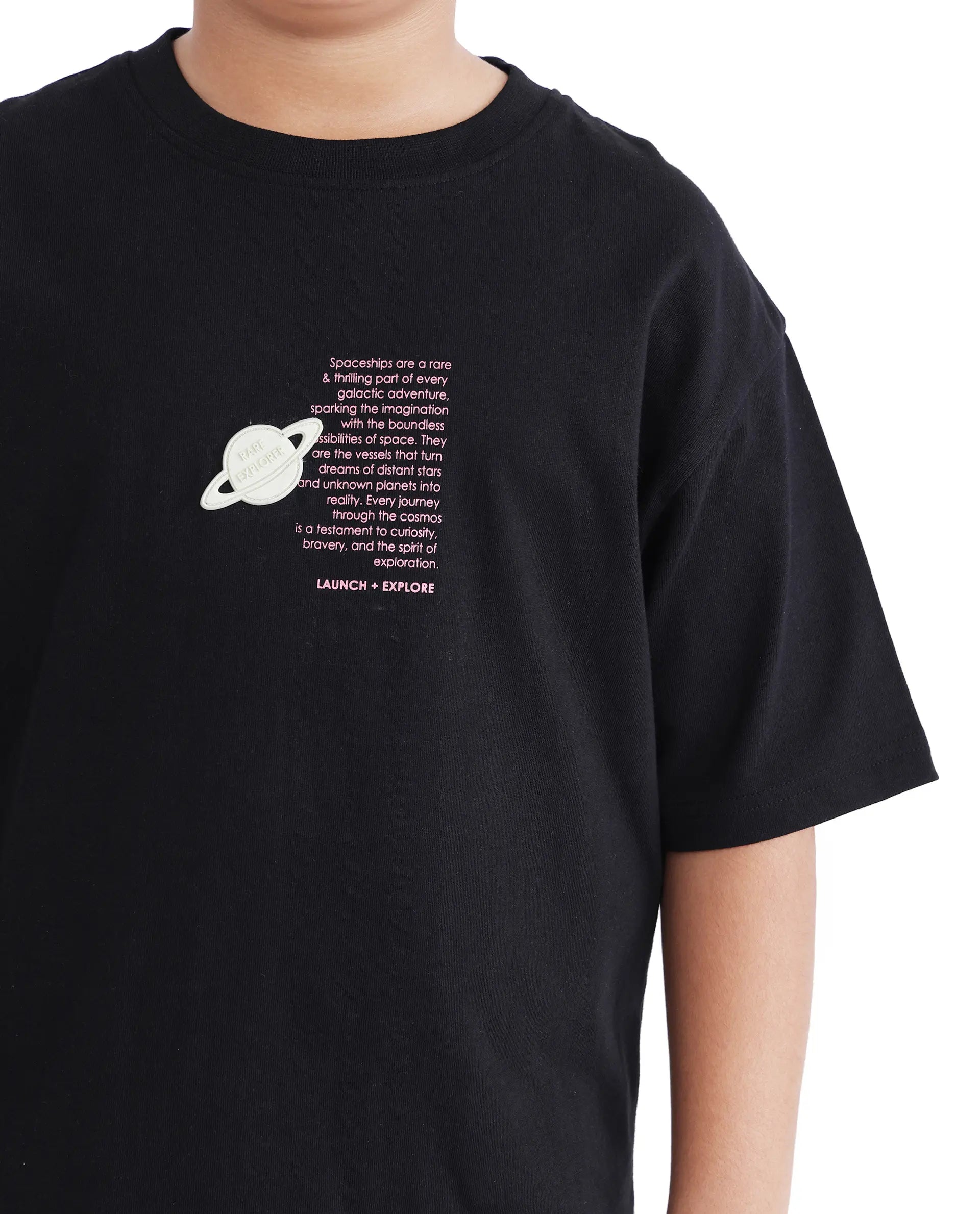 Rare Ones Kids Galet Black Cotton Short Sleeve Crew Neck Print T-Shirt