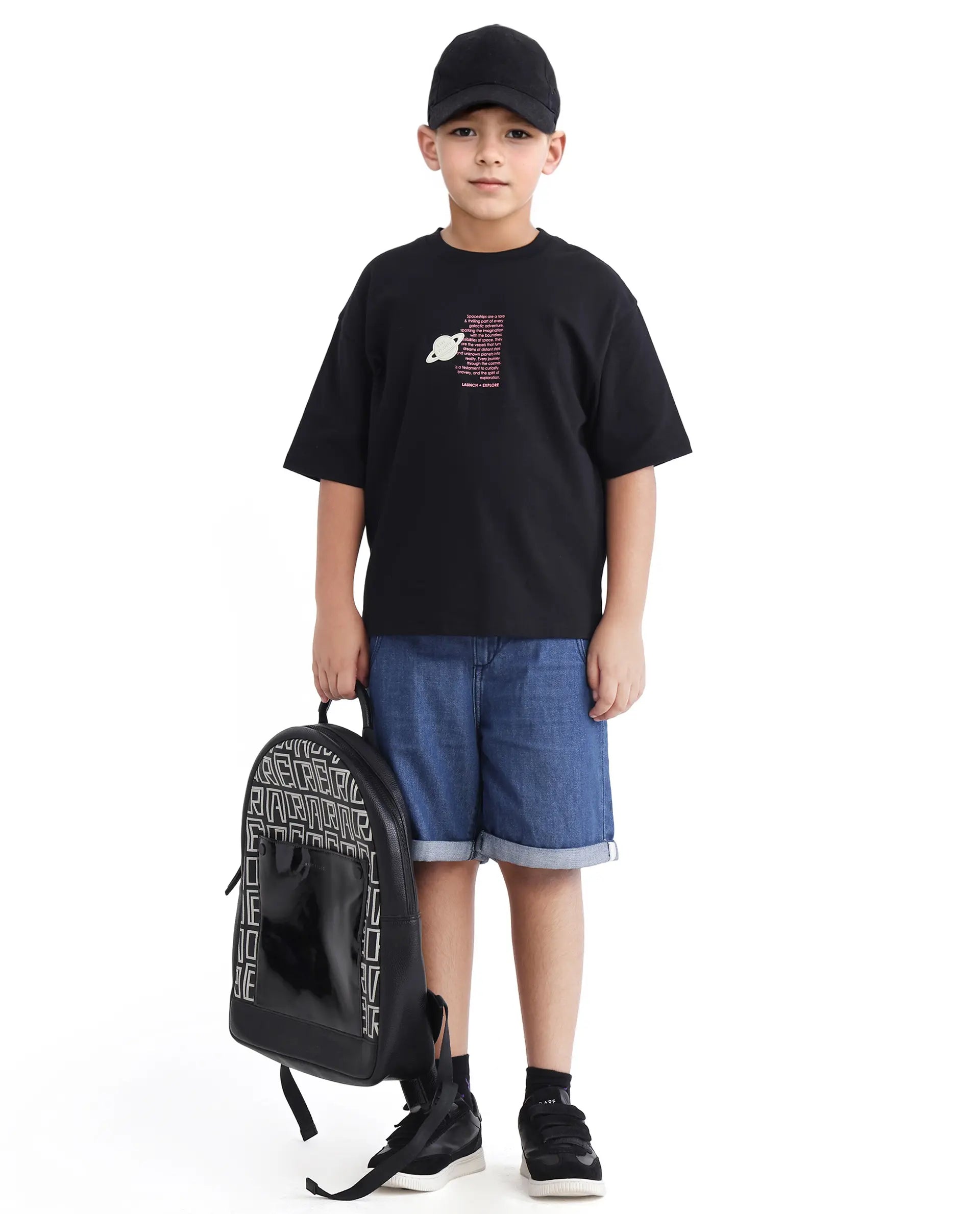 Rare Ones Kids Galet Black Cotton Short Sleeve Crew Neck Print T-Shirt