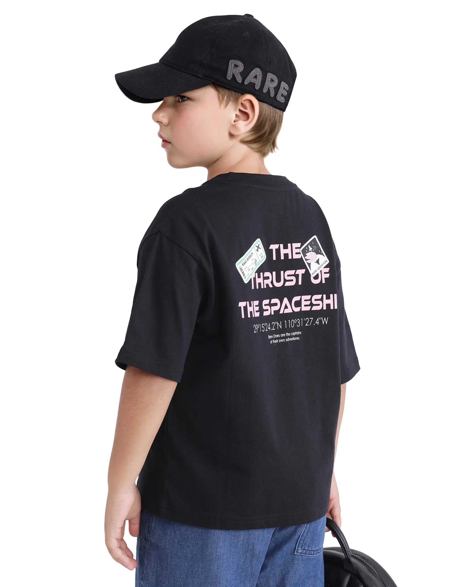 Rare Ones Kids Galet Black Cotton Short Sleeve Crew Neck Print T-Shirt