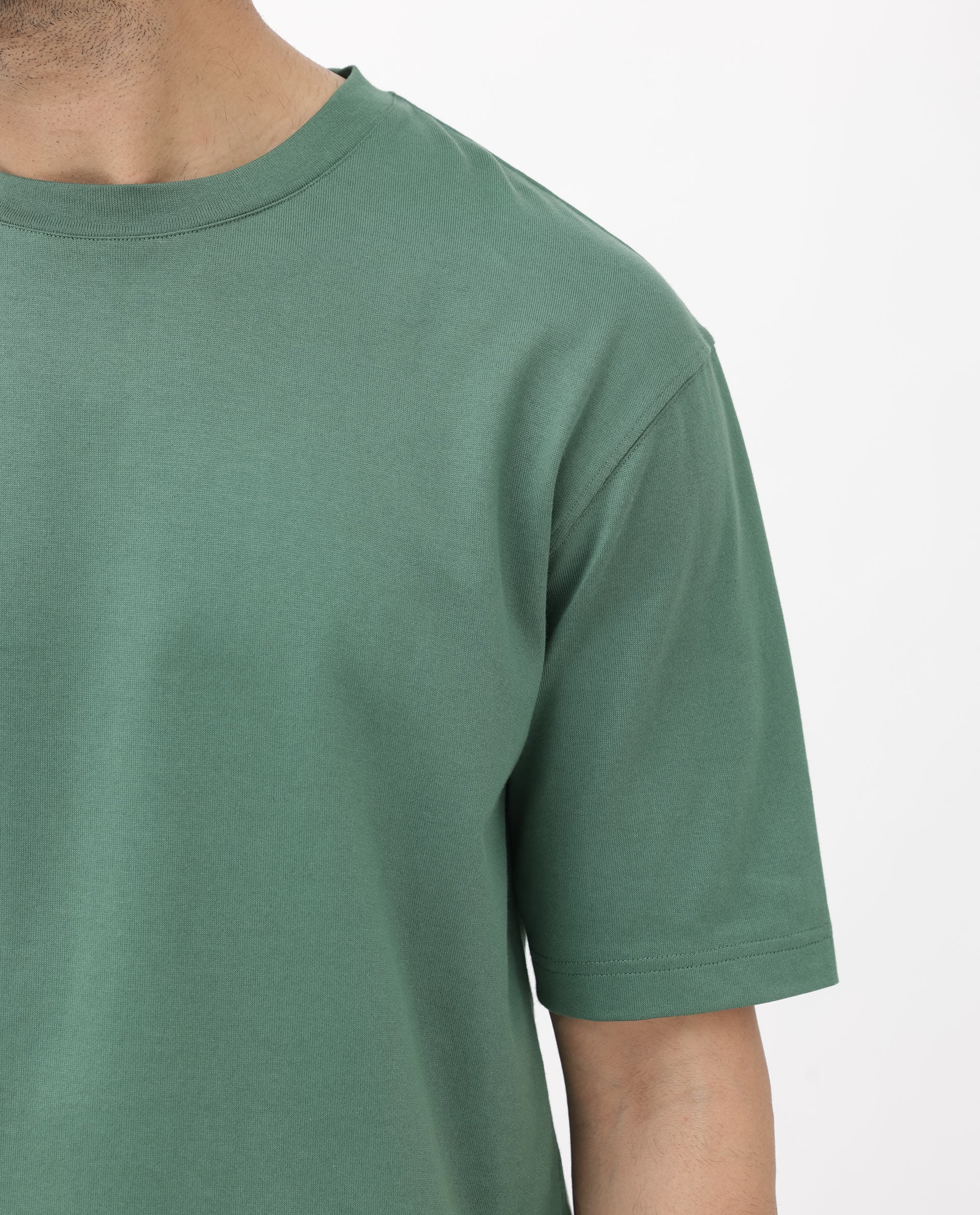 Rare Rabbit Men's Gallos Green Cotton Fabric Half Sleeves Oversized Fit Solid T-Shirt