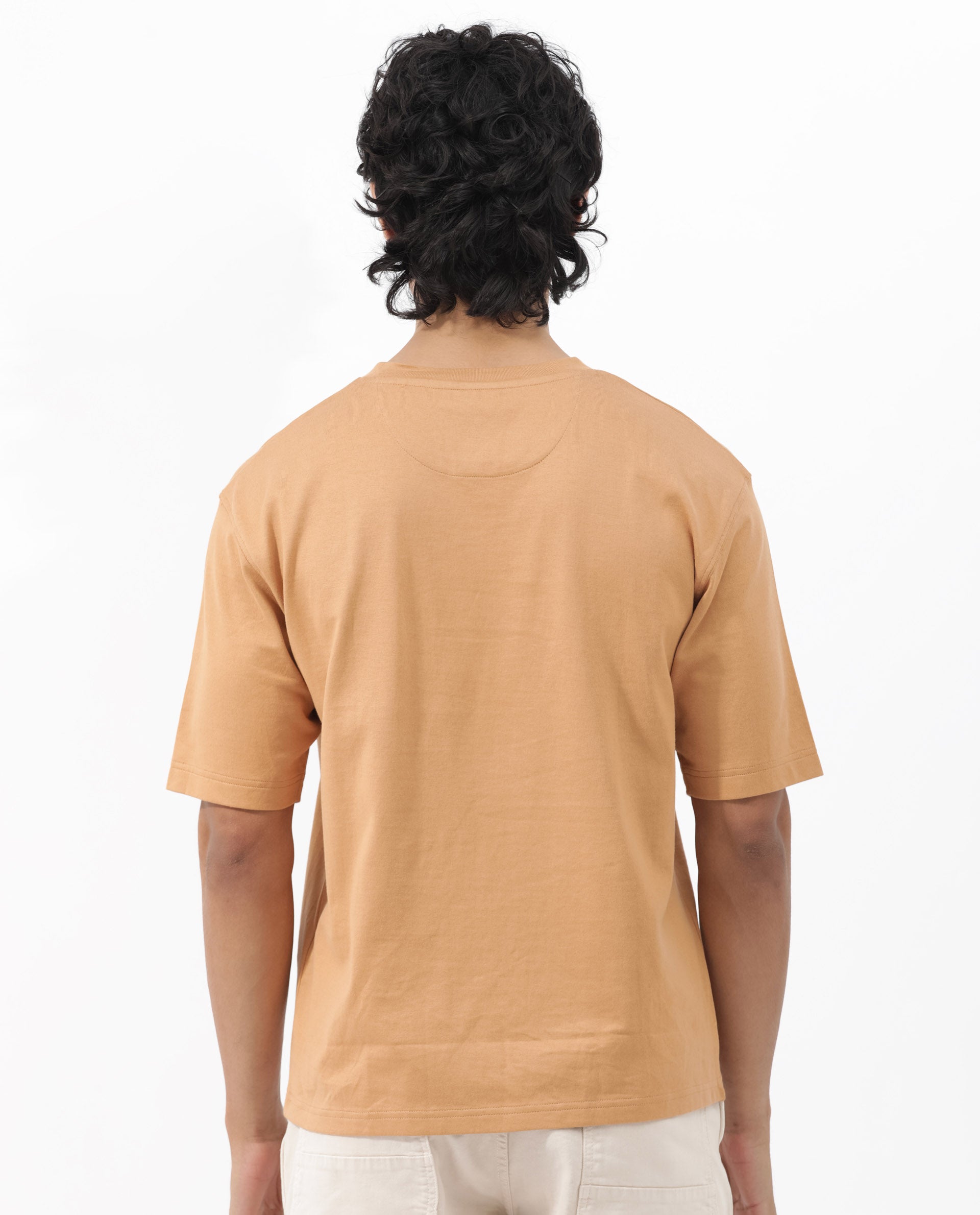 Rare Rabbit Mens Gallos Mustard Short Sleeve Oversized Solid T-Shirt