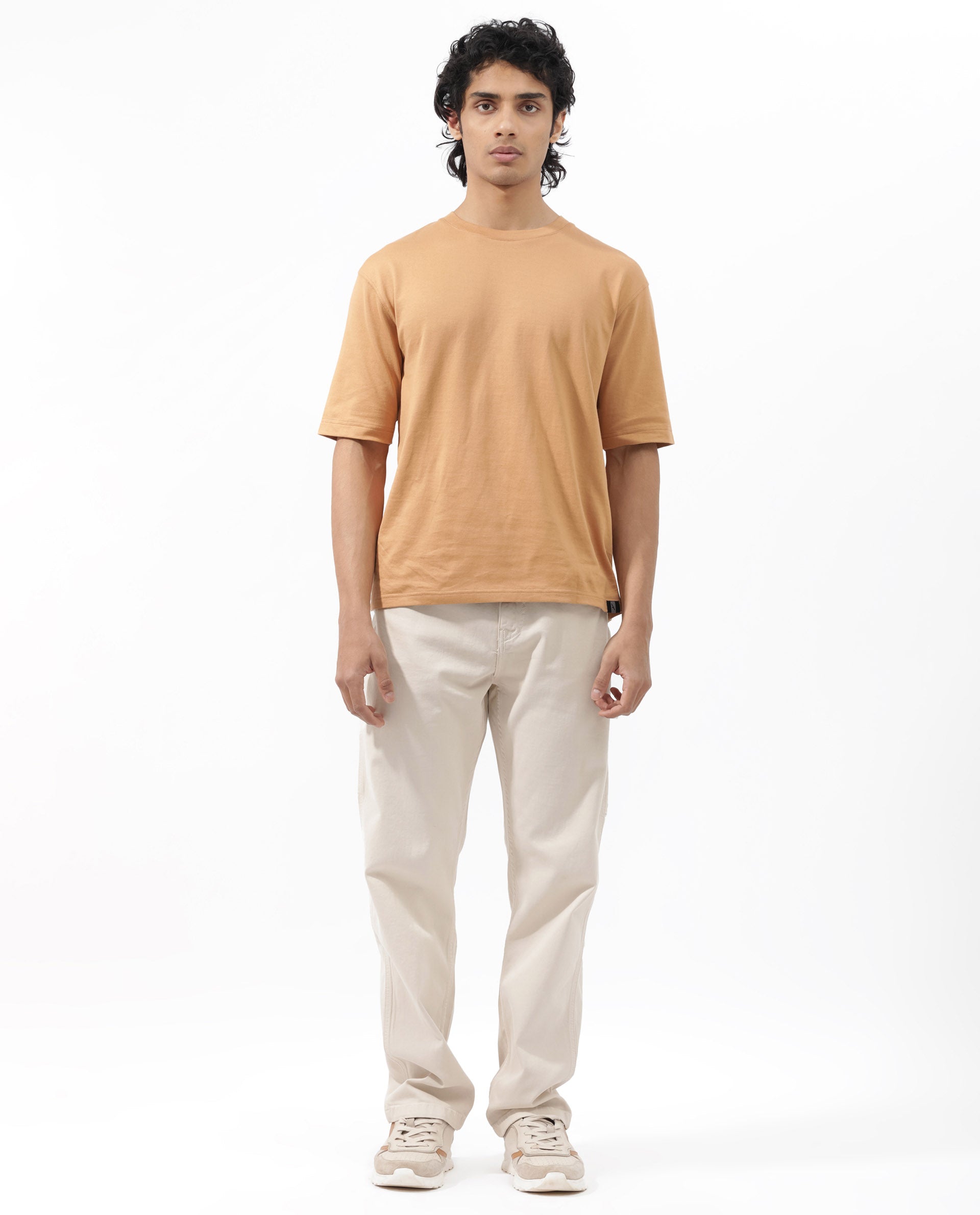 Rare Rabbit Mens Gallos Mustard Short Sleeve Oversized Solid T-Shirt