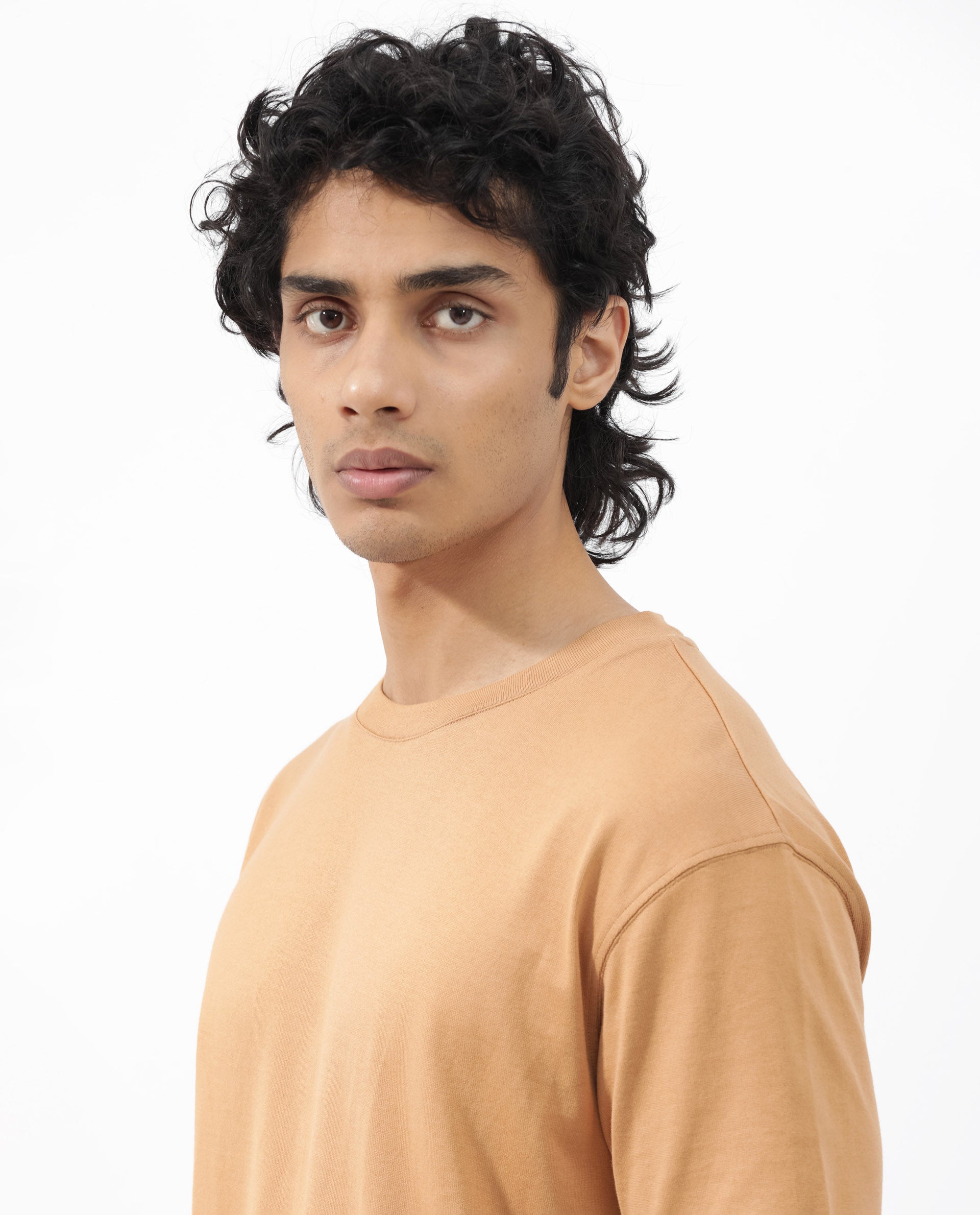 Rare Rabbit Mens Gallos Mustard Short Sleeve Oversized Solid T-Shirt