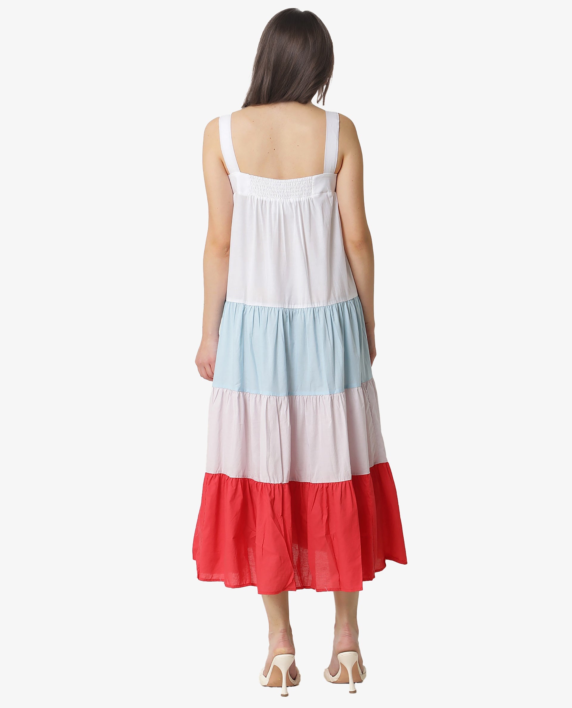 Rareism Women Gama Multi Broad Shoulder Straps With Pockets Tiered Maxi Dress