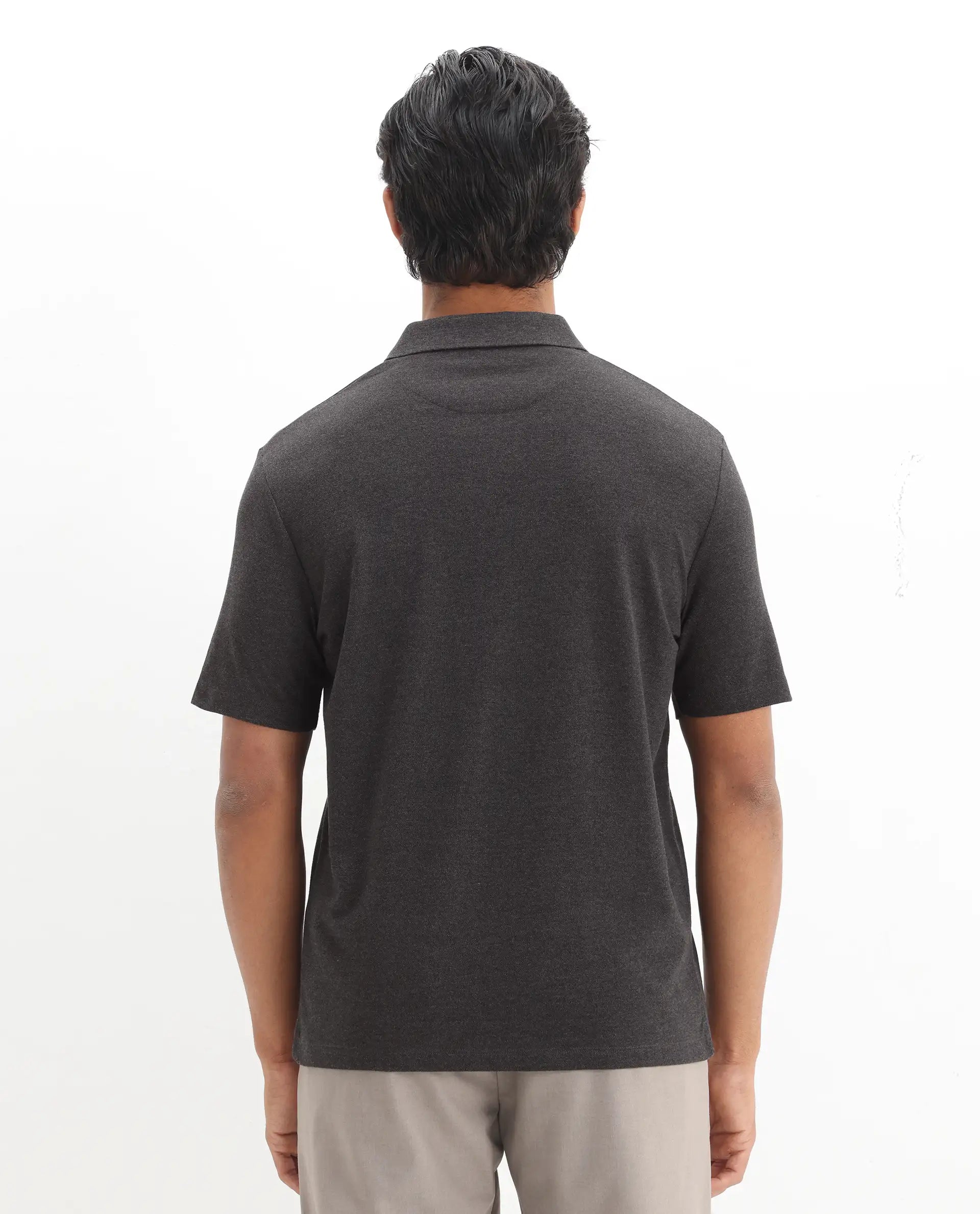 Rare Rabbit Men's Gamor Black Cotton Blend Plain Regular Fit Half Sleeve Polo