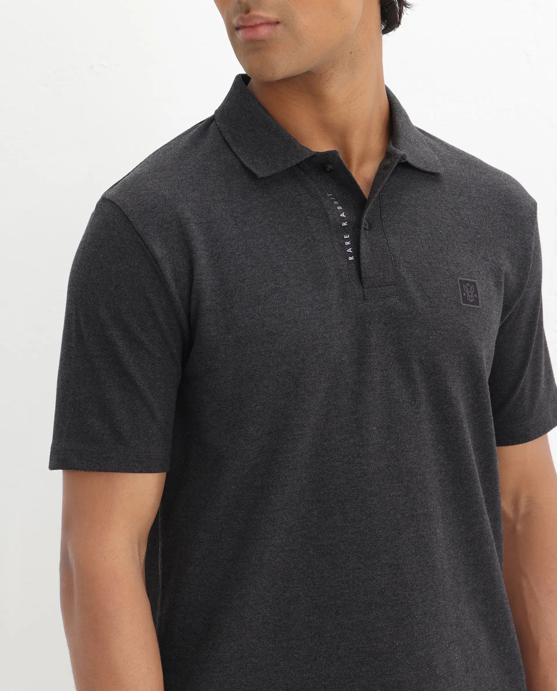 Rare Rabbit Men's Gamor Black Cotton Blend Plain Regular Fit Half Sleeve Polo