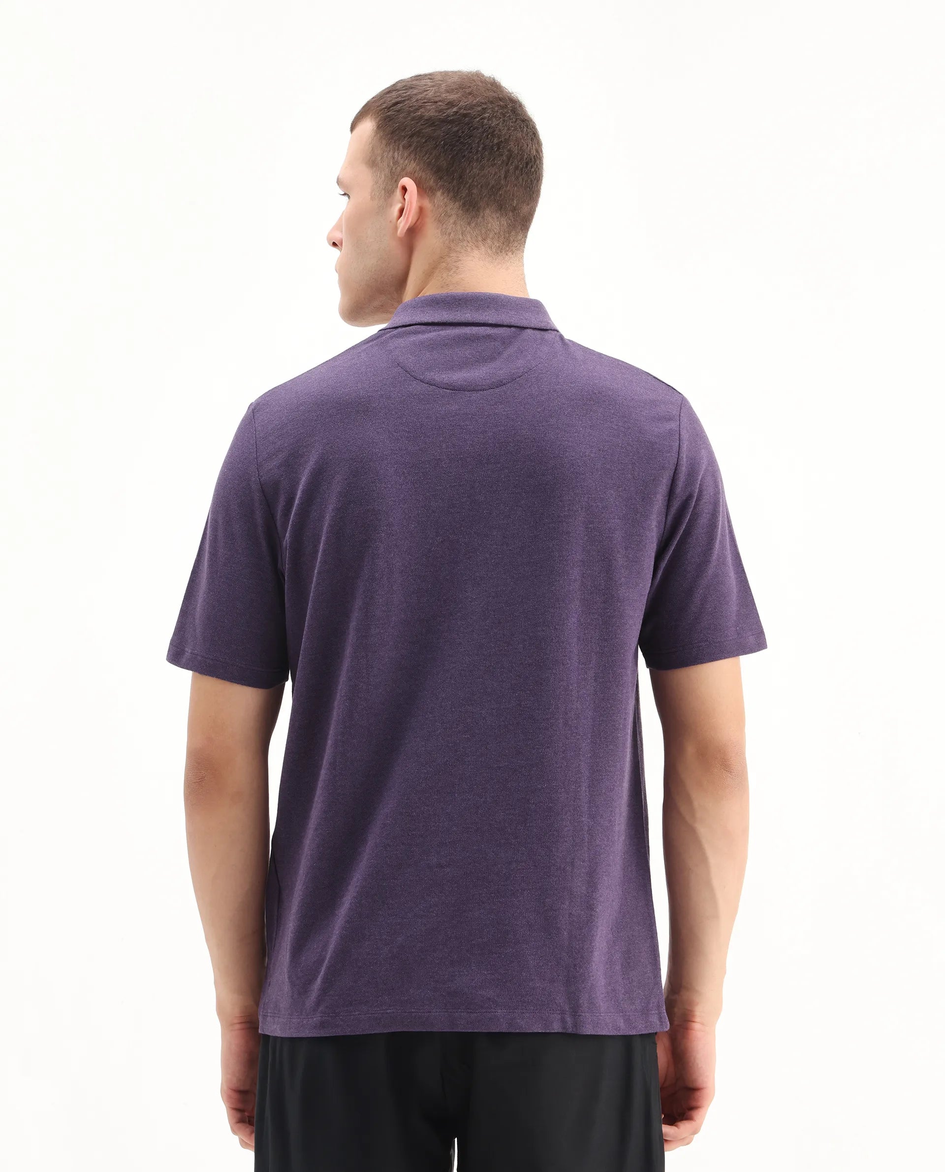 Rare Rabbit Men's Gamor Purple Cotton Blend Plain Regular Fit Half Sleeve Polo