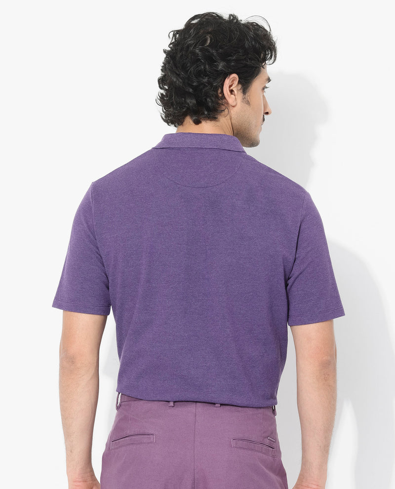 Rare Rabbit Men's Gamor Purple Cotton Poly Fabric Short Sleeves Collared Neck With Contrasting Placket Solid Color Knit Polo