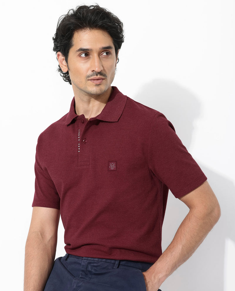 Rare Rabbit Men's Gamor Red Cotton Poly Fabric Short Sleeves Collared Neck Plain Knit Polo