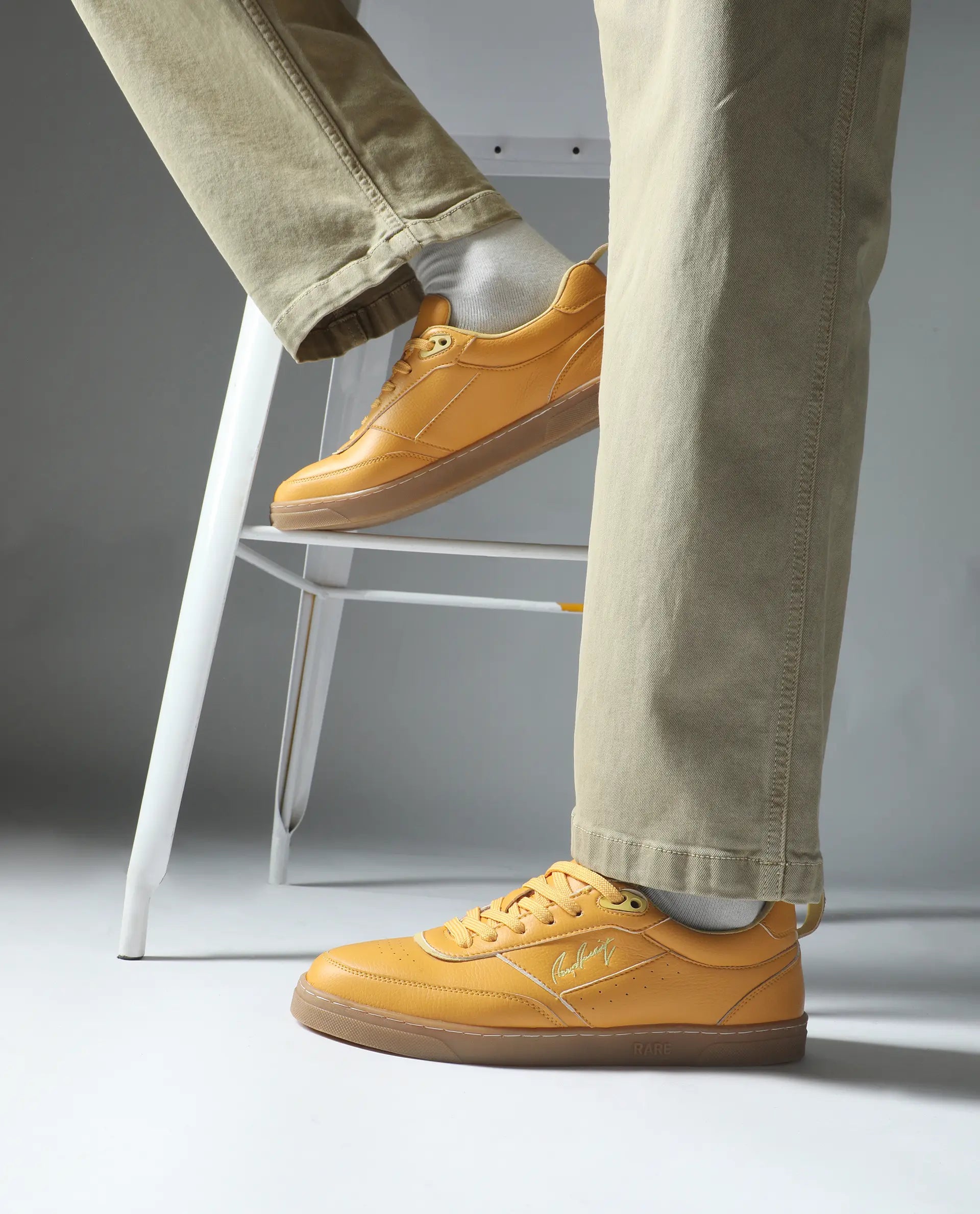 Rare Rabbit Men's Garen Mustard Micro Fiber Causal Sneaker