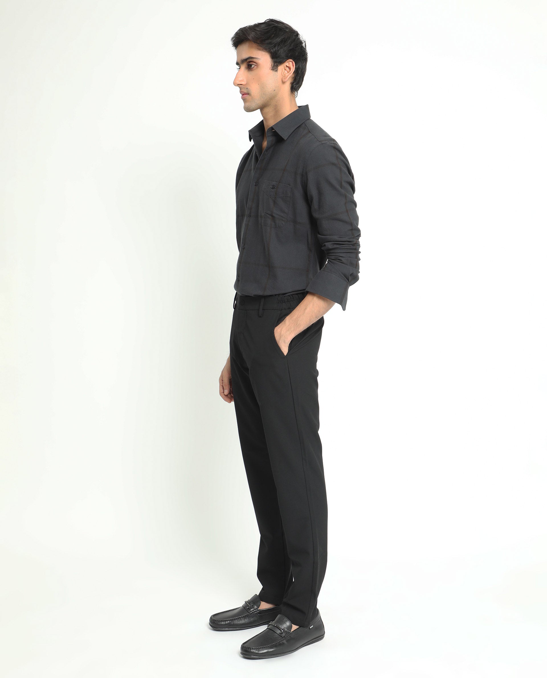 Rare Rabbit Men's Gareth Petrol Cotton Fabric Full Sleeves Checks Shirt