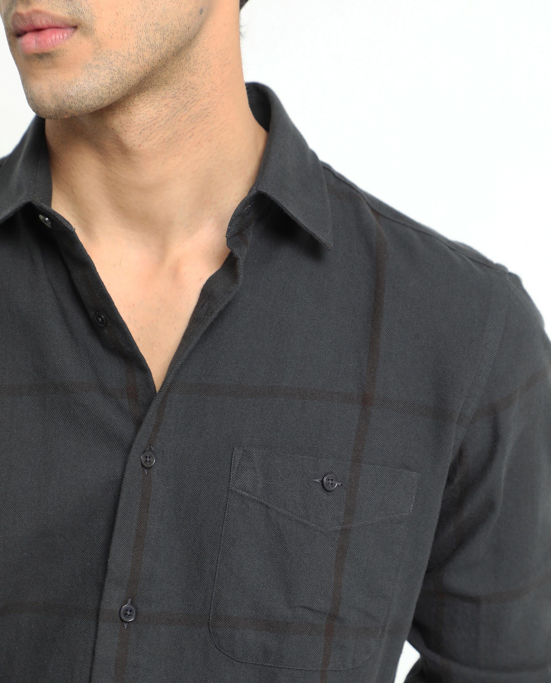 Rare Rabbit Men's Gareth Petrol Cotton Fabric Full Sleeves Checks Shirt