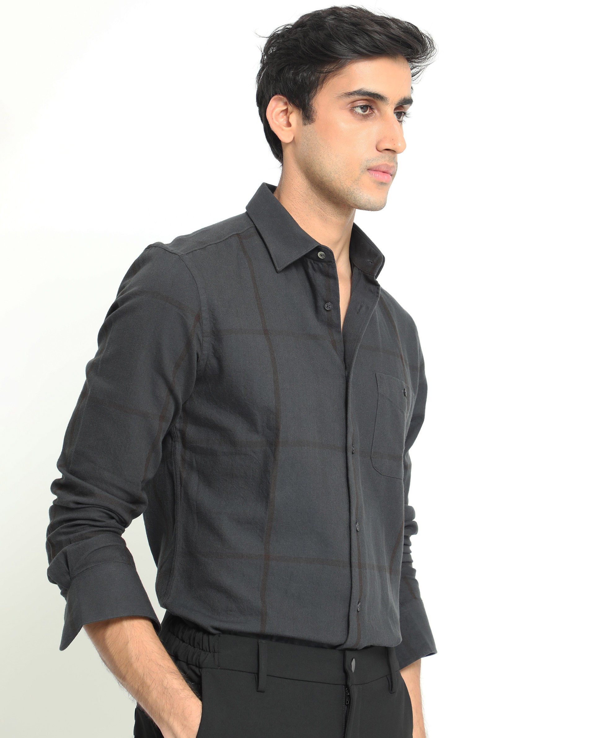 Rare Rabbit Men's Gareth Petrol Cotton Fabric Full Sleeves Checks Shirt