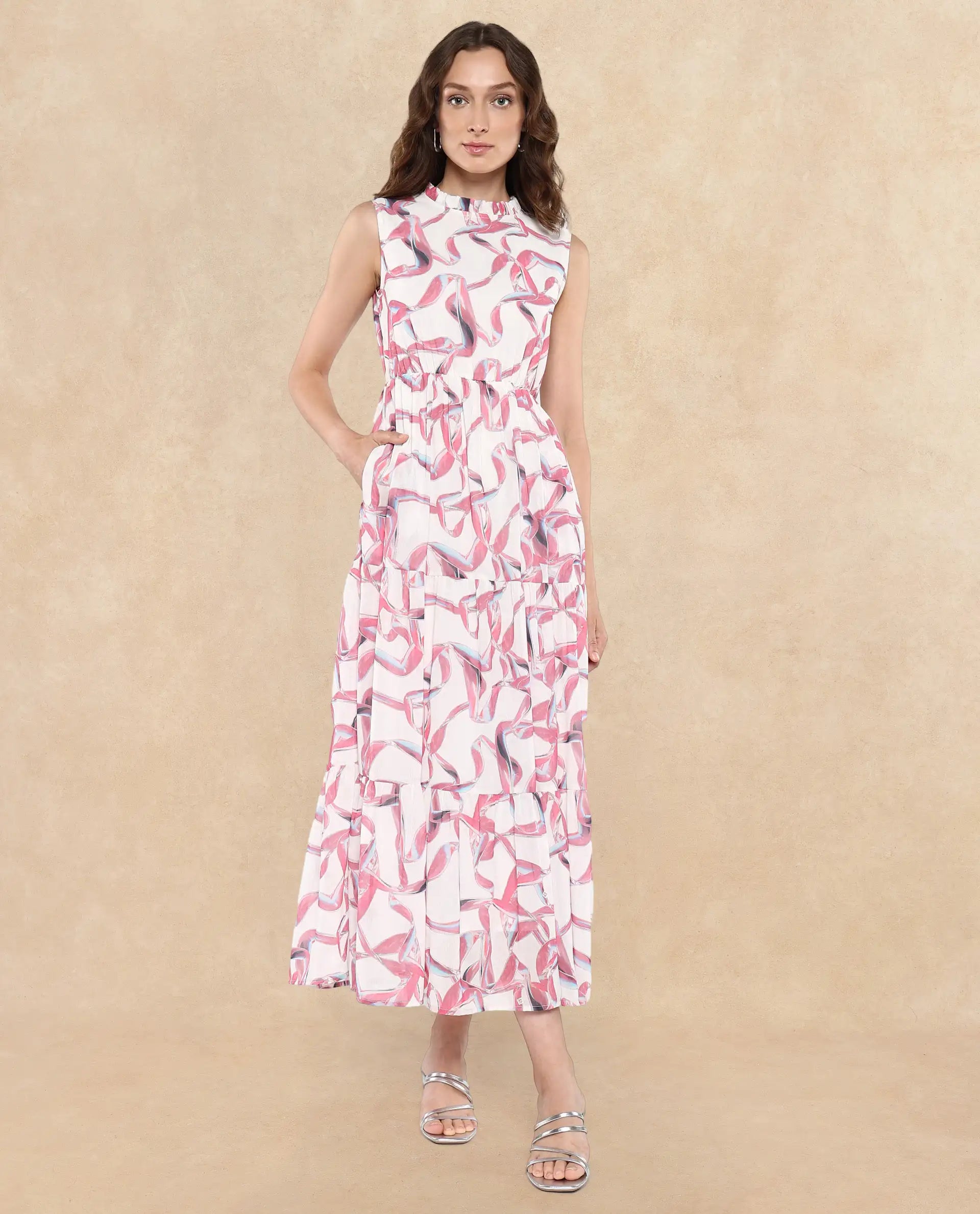 Rareism Women Garp White Printed Dress