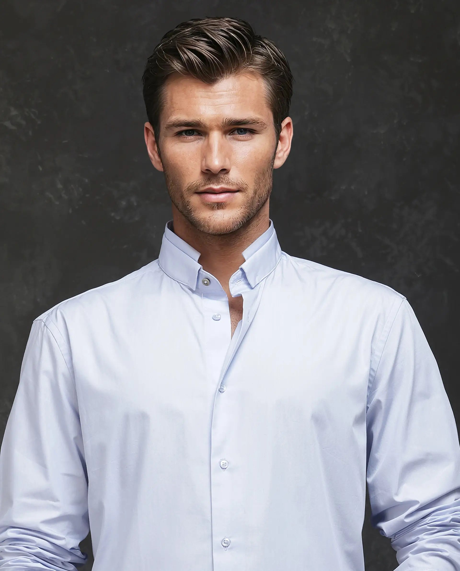 Rare Rabbit Men Garry Light Blue Cotton Fabric Full Sleeves Mandarin Collar Relaxed Fit Plain Shirt